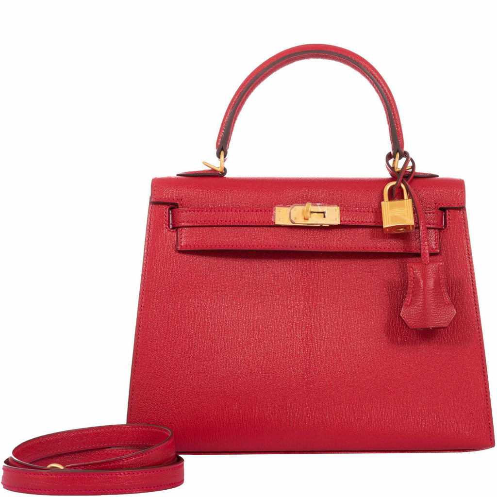 Pre-owned Hermes Kelly Sellier 25 Rouge Casaque Epsom Gold