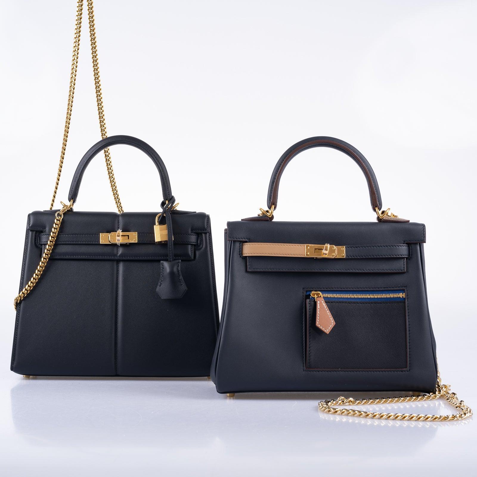 Hermès Kelly 25 Padded Sellier Black Barenia and Swift Leather Gold Hardware