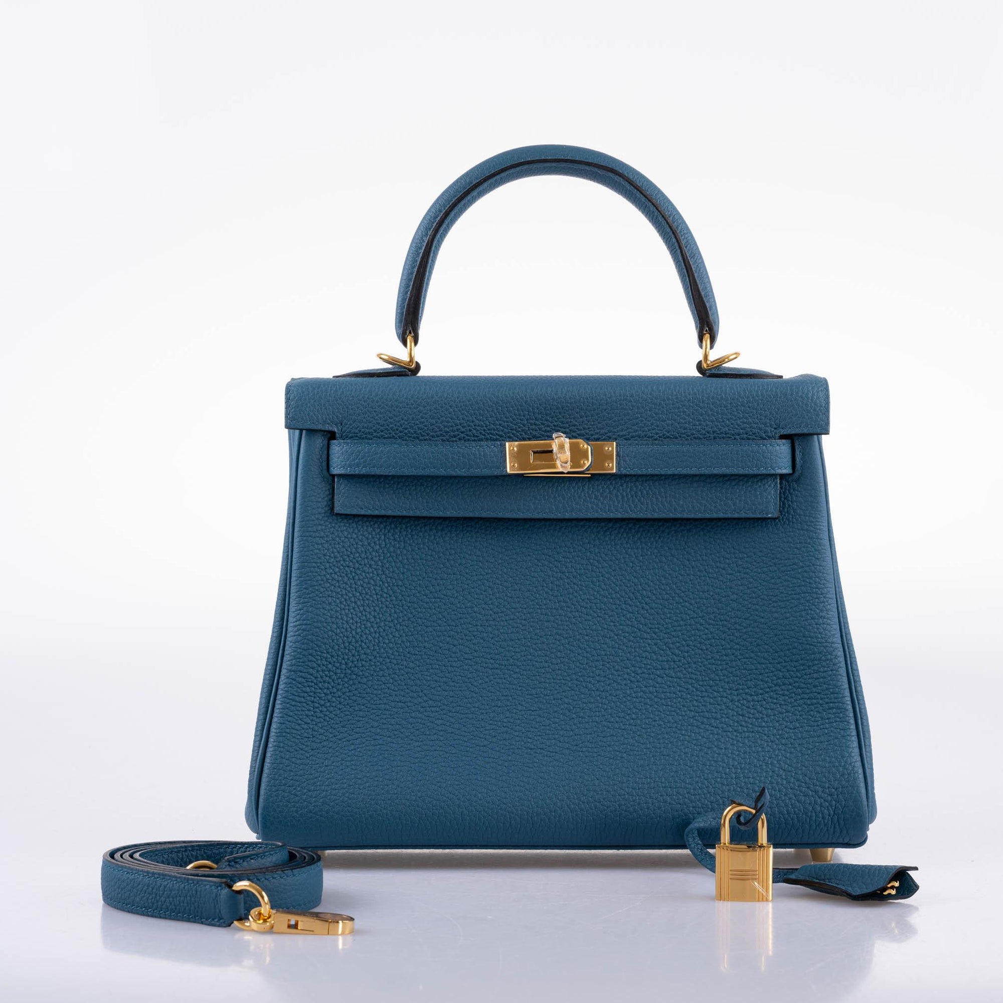 Hermès Kelly 25 Retourne Blue Colvert Togo Gold Hardware