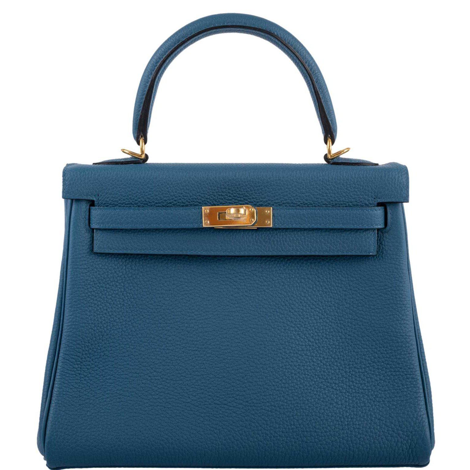 Hermès Kelly 25 Retourne Blue Colvert Togo Gold Hardware