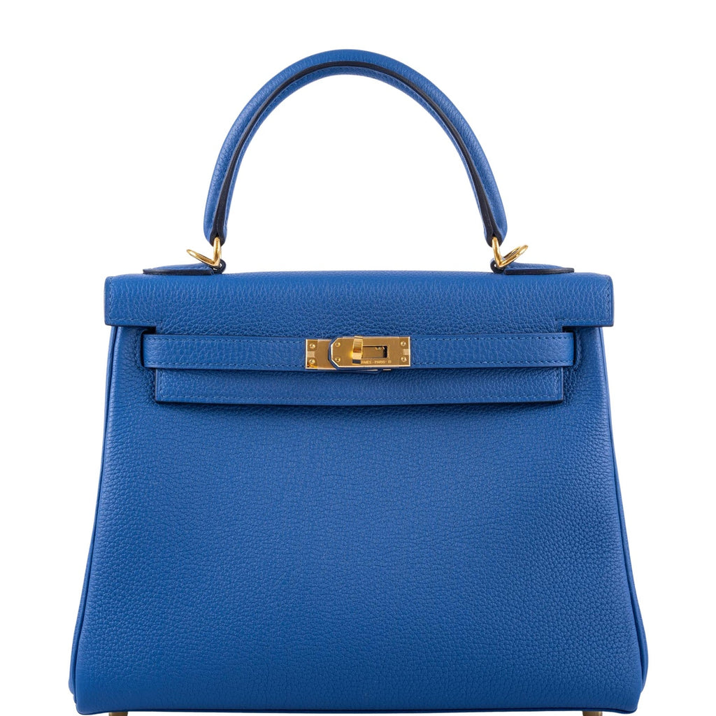 Hermes Kelly Retourne 28 Togo Bleu France Gold Hardware Leather Handbags