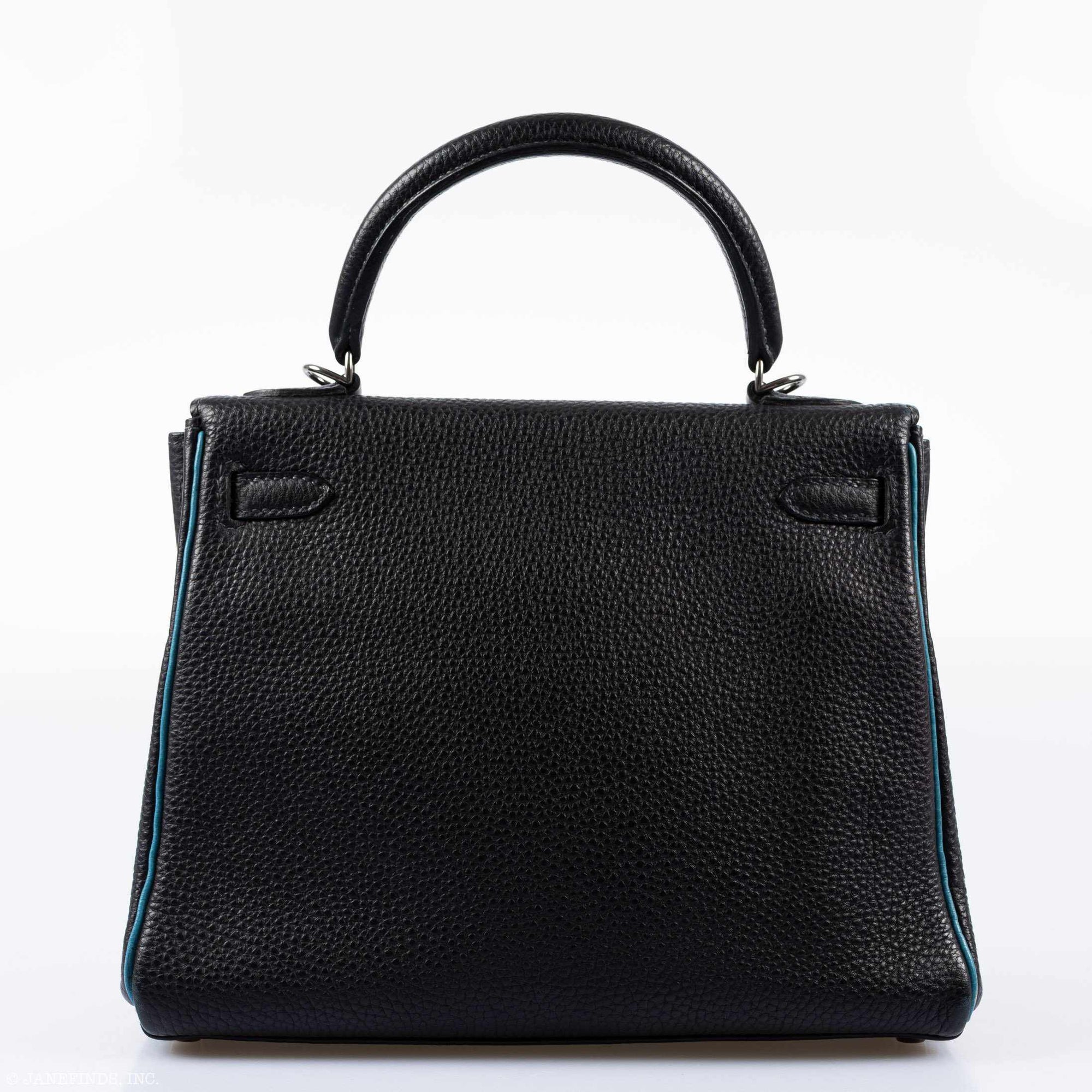 Hermès Kelly 25 Retourne Blue Indigo & Turquoise Clemence Ruthenium Hardware - Special Edition