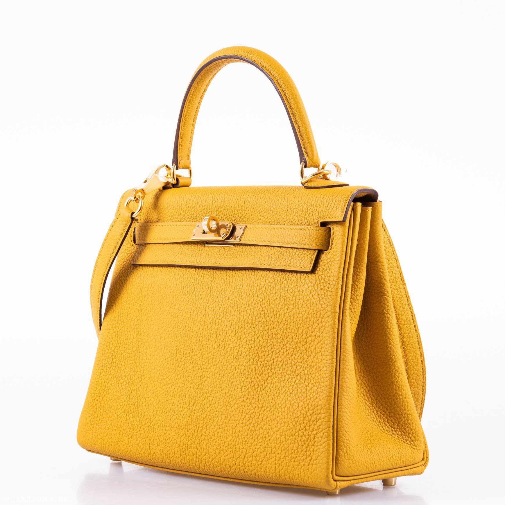 Hermès Kelly 25 Retourne Jaune Ambre Togo Gold Hardware