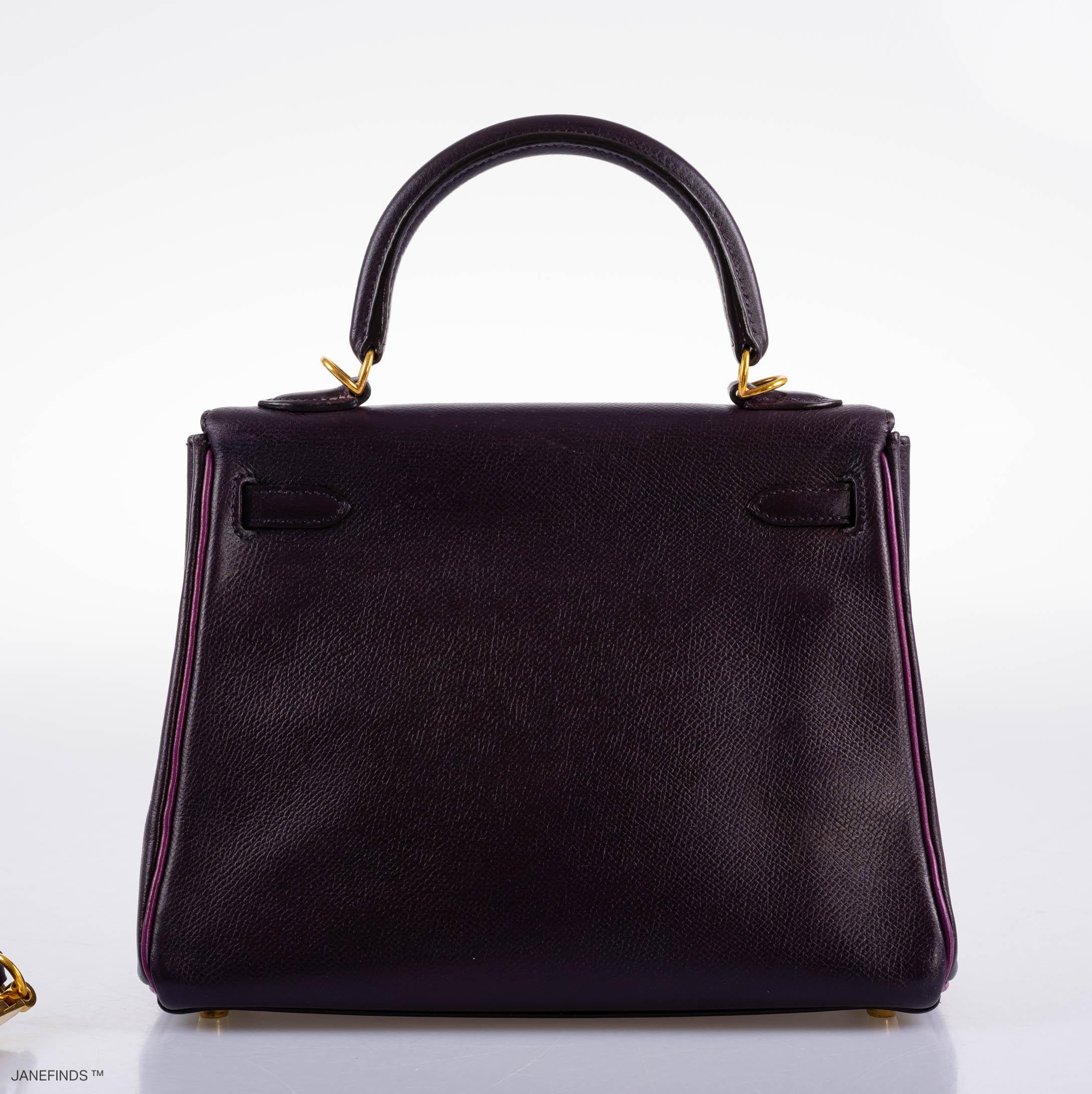 Hermès Kelly 25 Retourne Raisin & Cyclamen Epsom with Gold Hardware - 2004, H Square