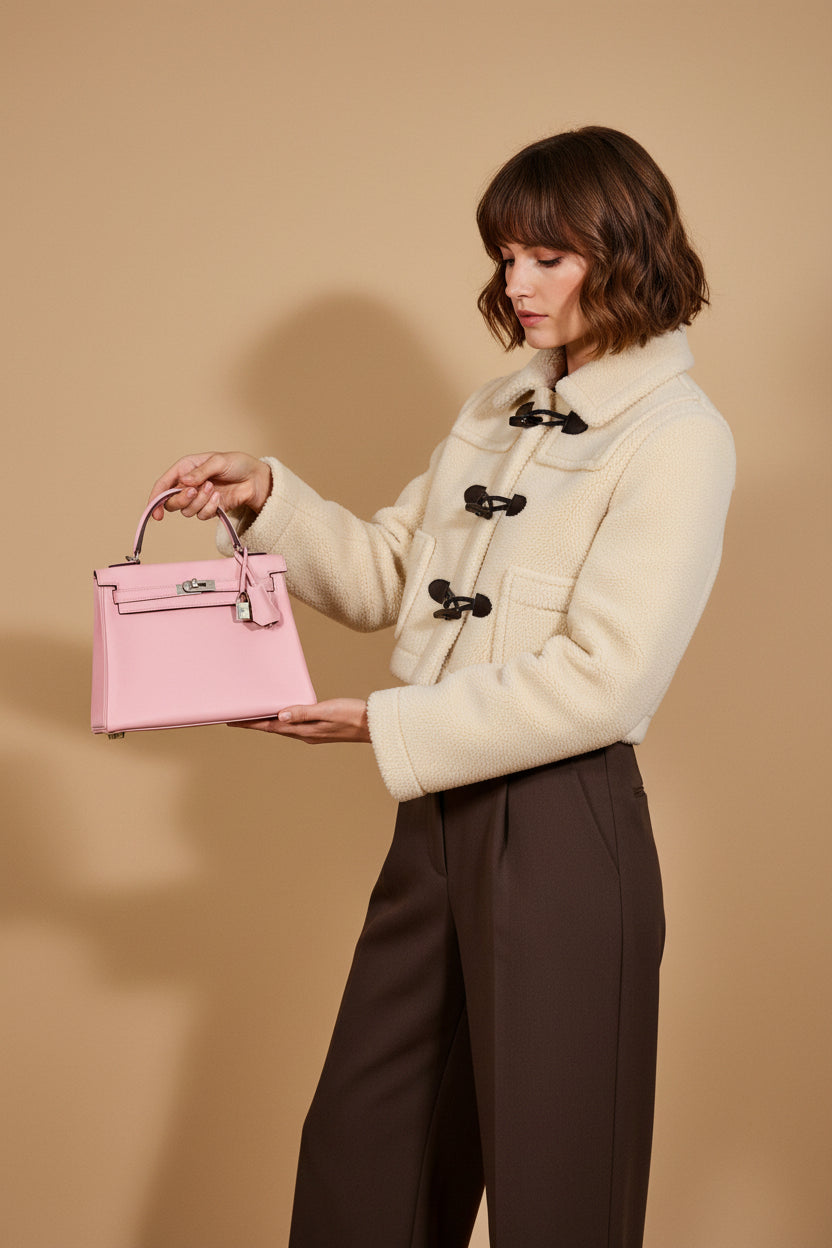 Hermès Kelly 25 Retourné Rose Sakura Swift Palladium Hardware