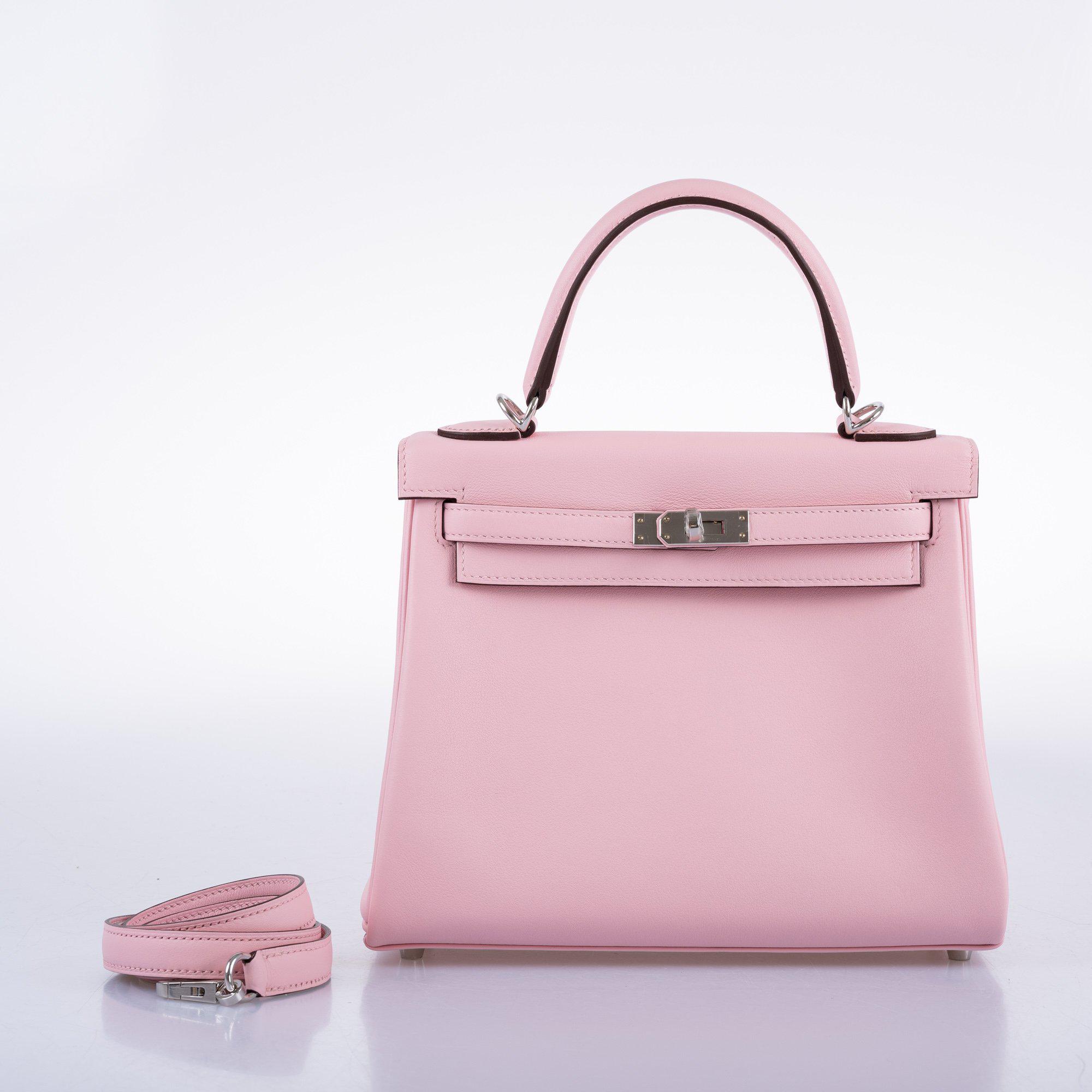 Hermès Kelly 25 Retourné Rose Sakura Swift Palladium Hardware