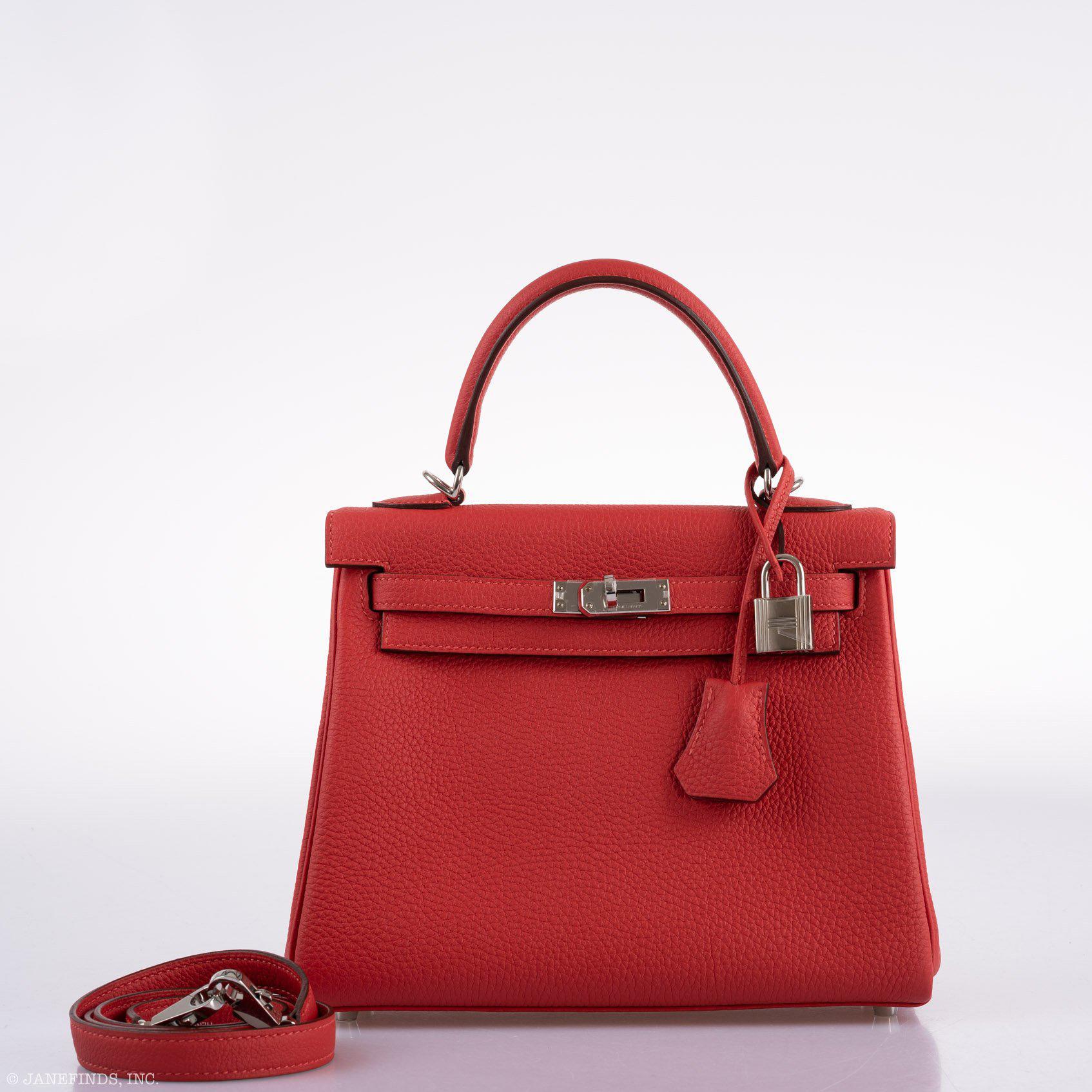 Hermès Kelly 25 Retourne Rouge Pivoine Togo Palladium Hardware