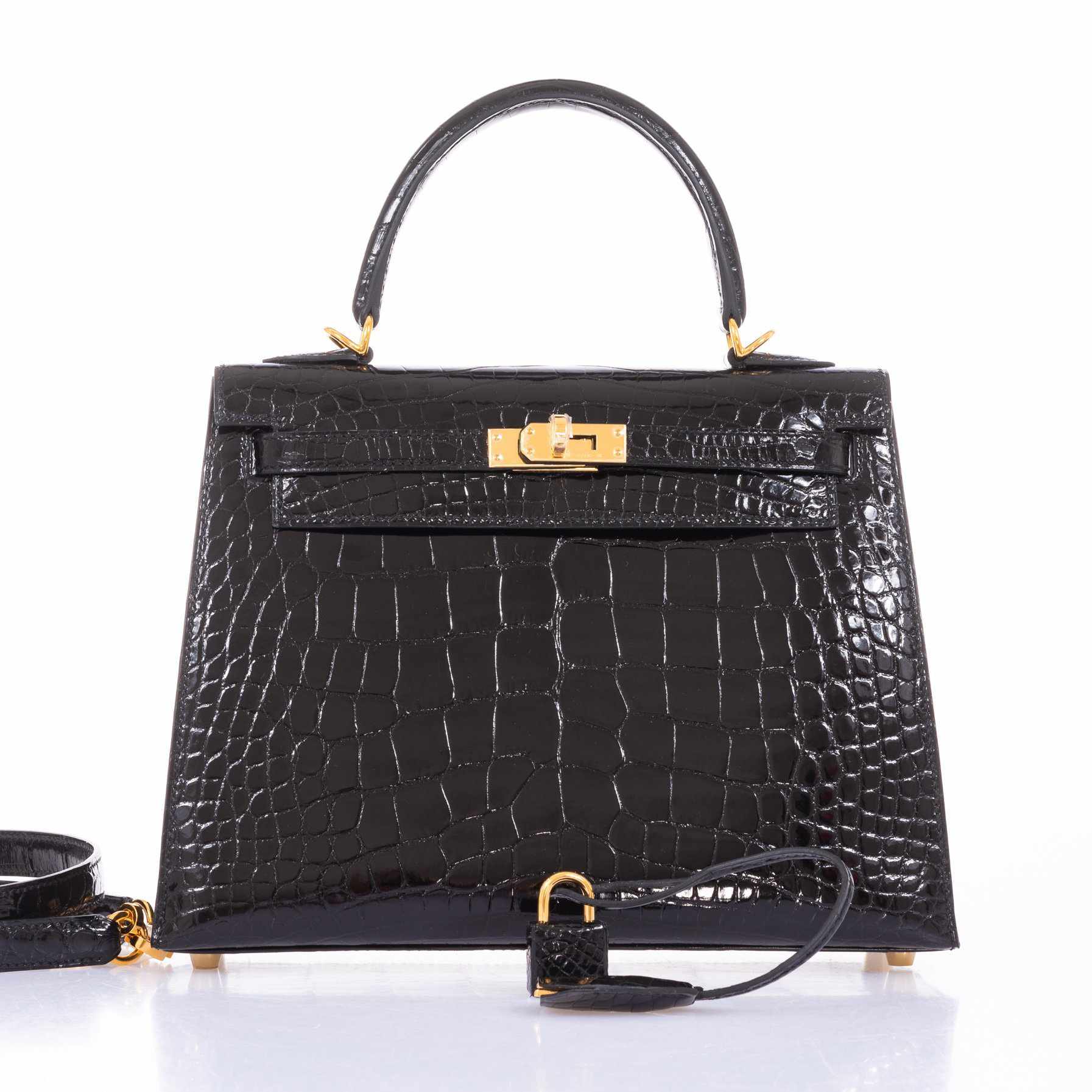 Hermès Kelly 25 Sellier Black Alligator Gold Hardware