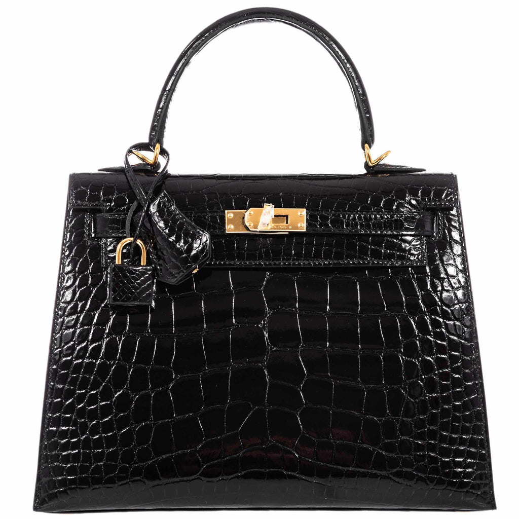 Hermes Kelly 25 Sellier Bag Black Alligator Palladium Hardware at