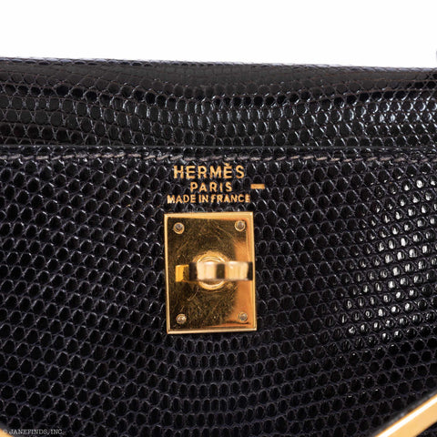 Hermès Kelly 25 Sellier Black Lizard Gold Hardware
