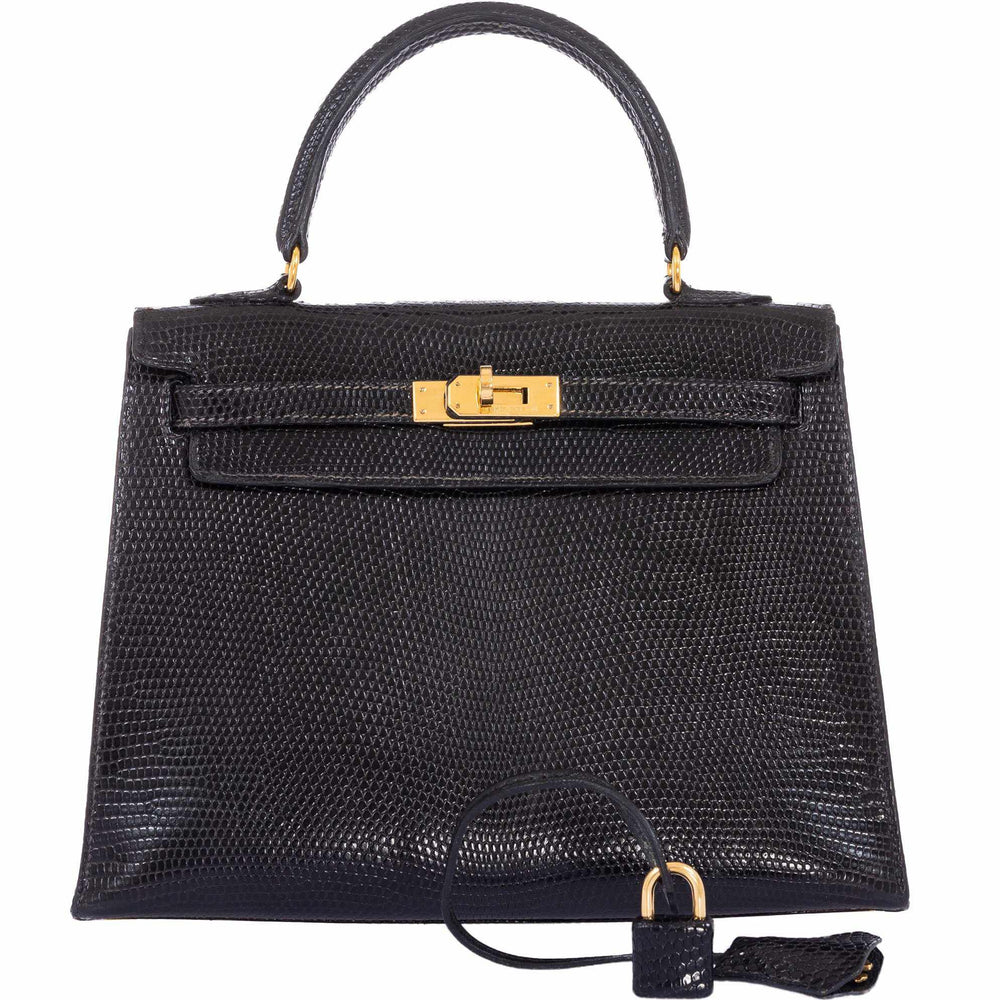 Hermès Kelly 25 Sellier Black Lizard Gold Hardware