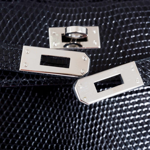 Hermès Kelly 25 Sellier Black Lizard Palladium Hardware