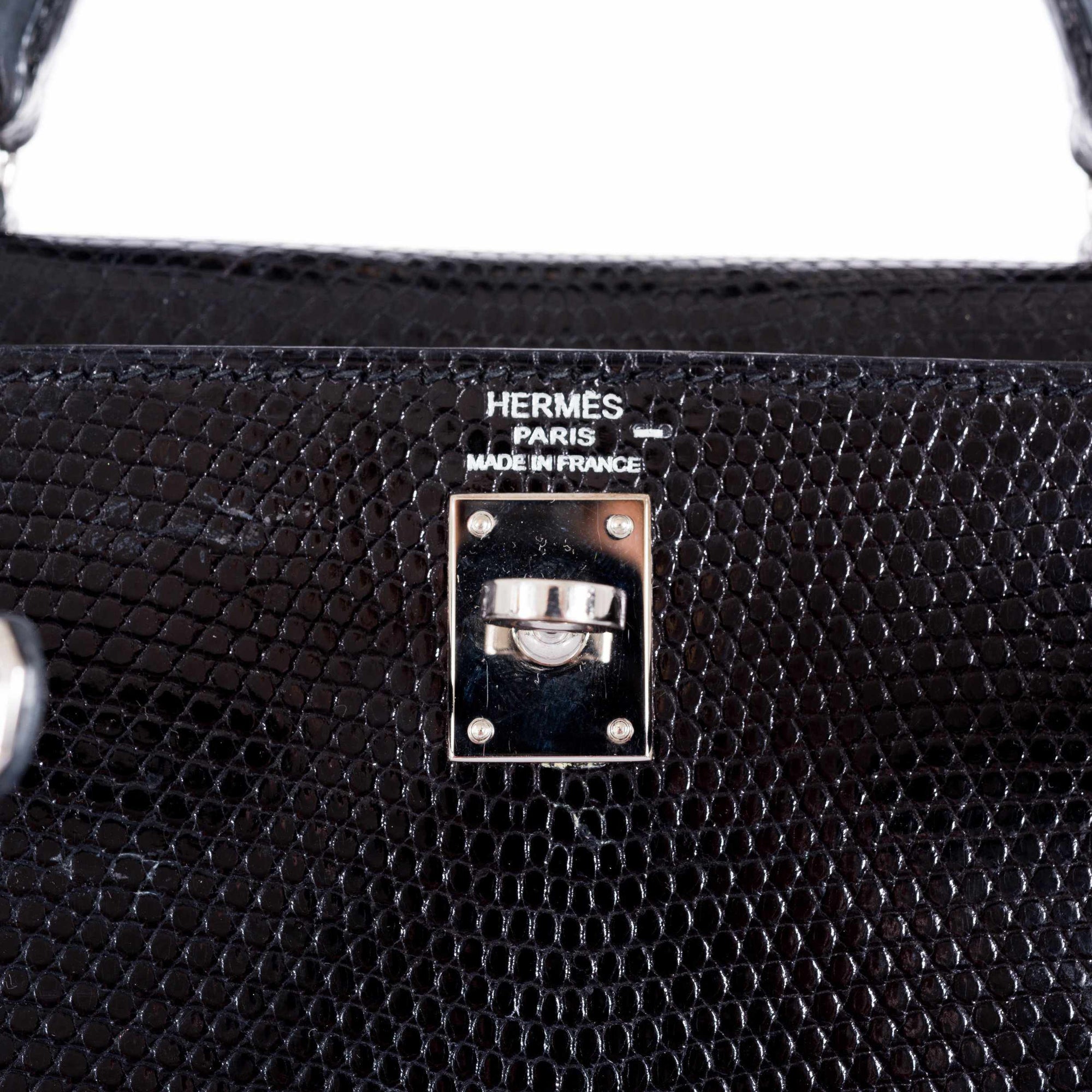 Hermès Kelly 25 Sellier Black Lizard Palladium Hardware