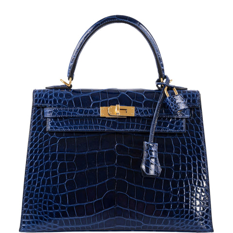 Hermès Kelly 25 Sellier Blue Sapphire Alligator Gold Hardware - 2021, Z