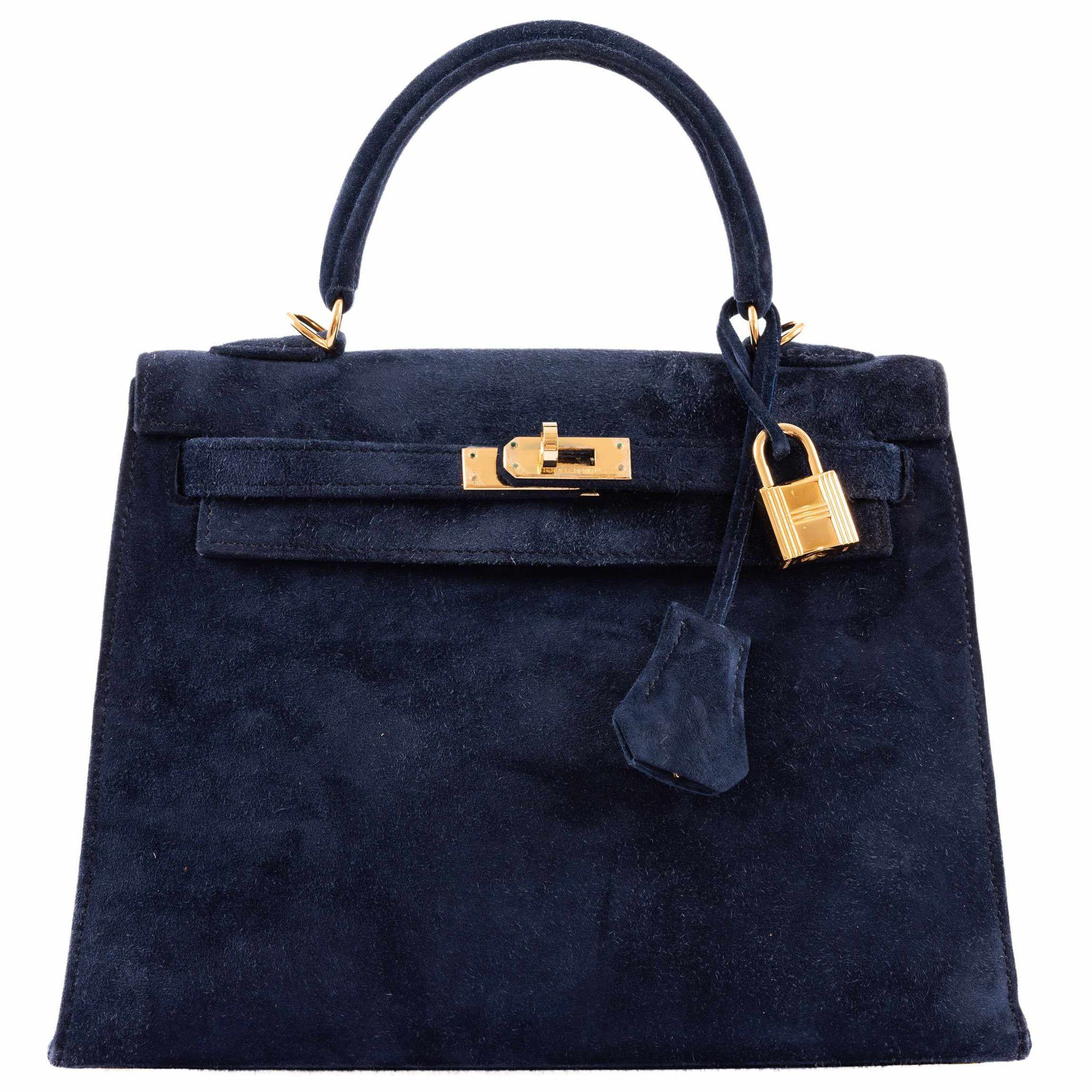 Hermes Kelly 25 Blue Sapphire Suede Gold Hardware