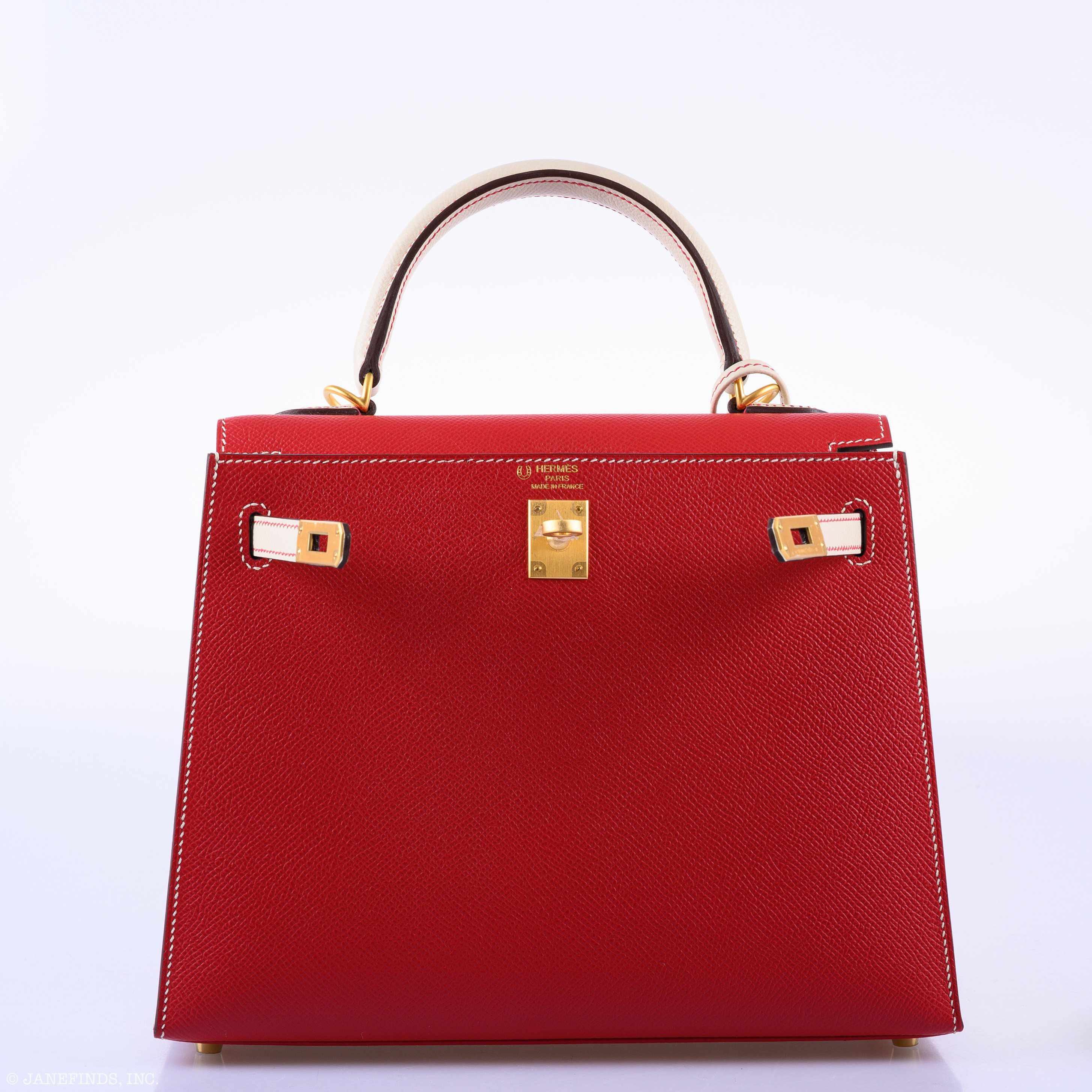 Hermès Kelly 25 Sellier HSS Bi-Color Rouge Casaque & Craie Epsom Brushed Gold Hardware - 2019, D