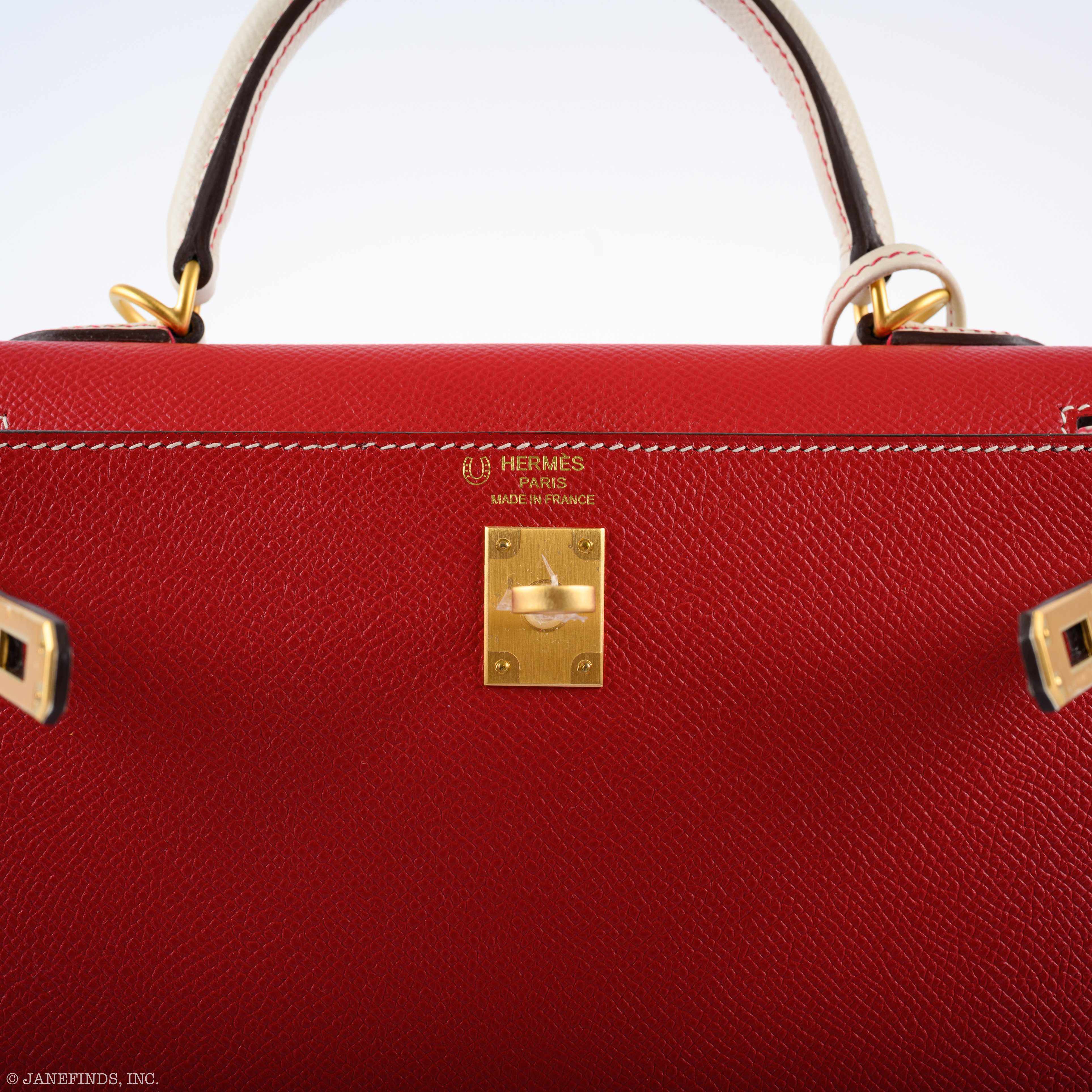 Hermès Kelly 25 Sellier HSS Bi-Color Rouge Casaque & Craie Epsom Brushed Gold Hardware - 2019, D