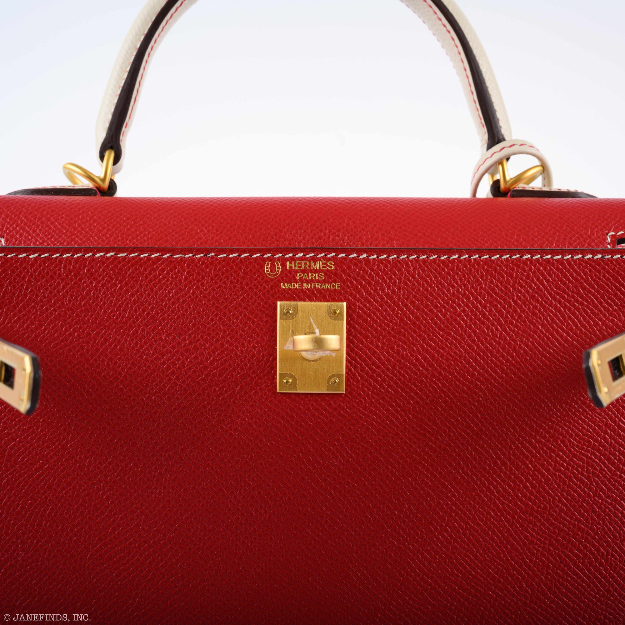Hermès Kelly 25 Sellier HSS Bi-Color Rouge Casaque & Craie Epsom Brushed Gold Hardware