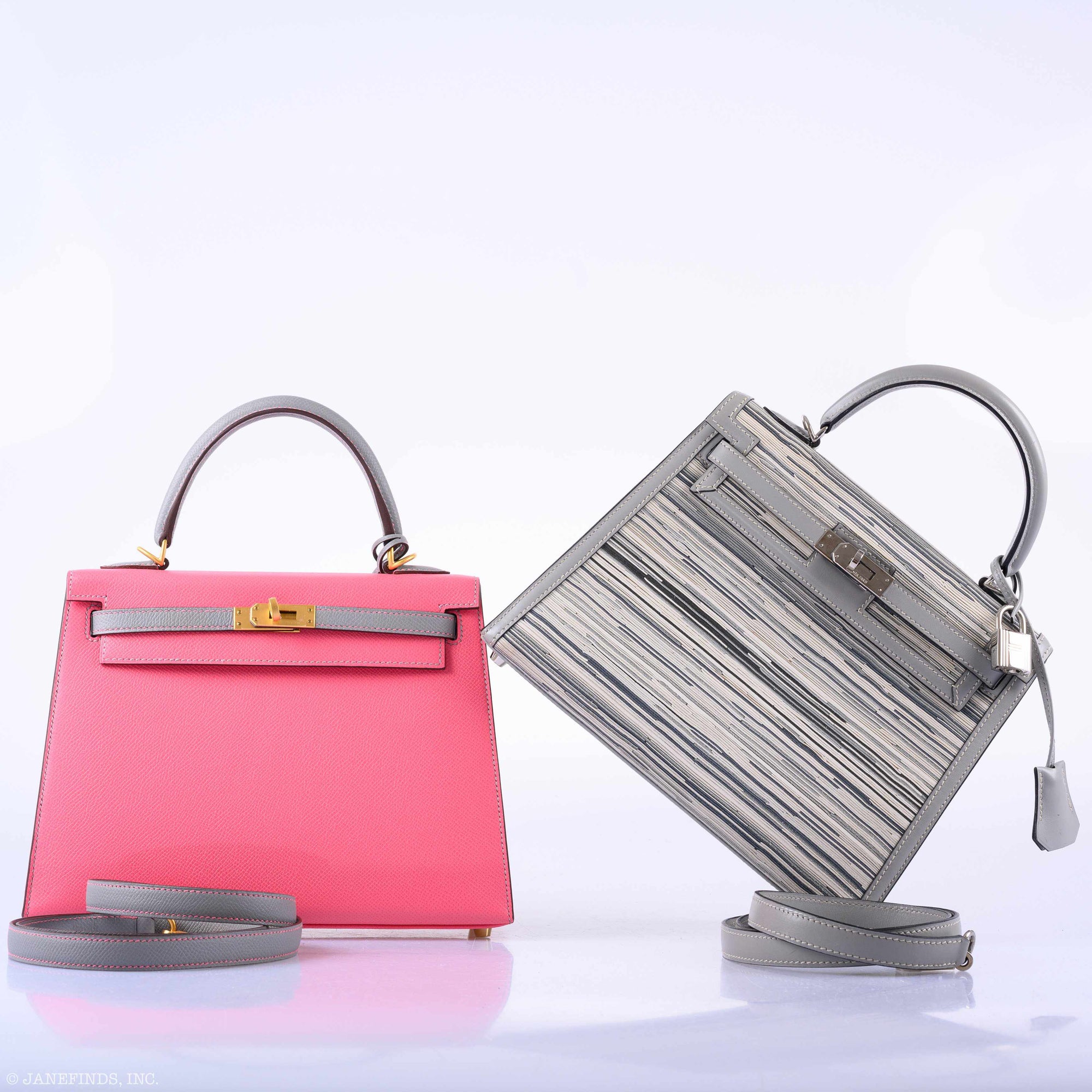 Hermès Kelly 25 Sellier HSS Bi-Color Roze Azalee & Gris Mouette Epsom Brushed Gold Hardware