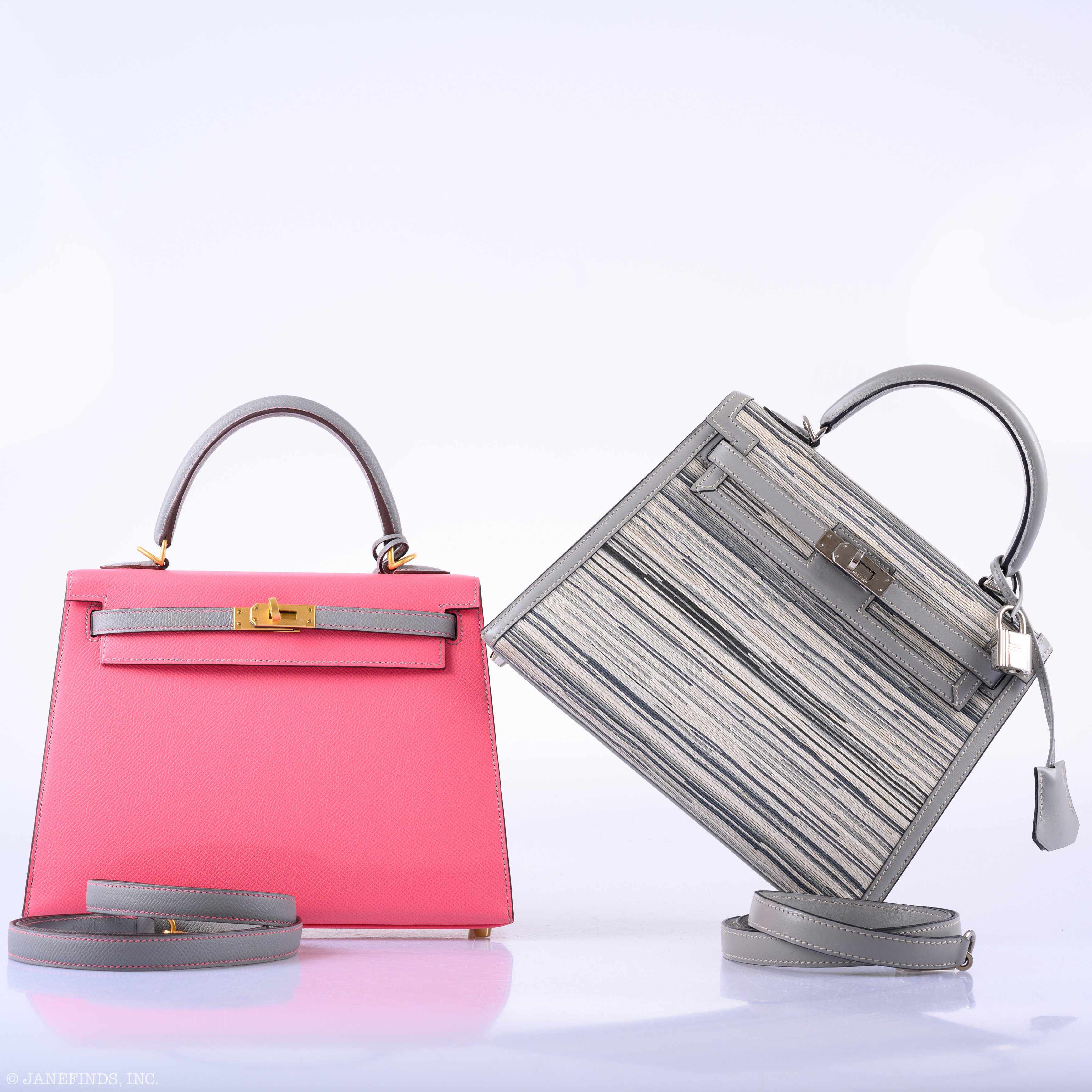 Hermès Kelly 25 Sellier HSS Bi-Color Roze Azalee & Gris Mouette Epsom Brushed Gold Hardware