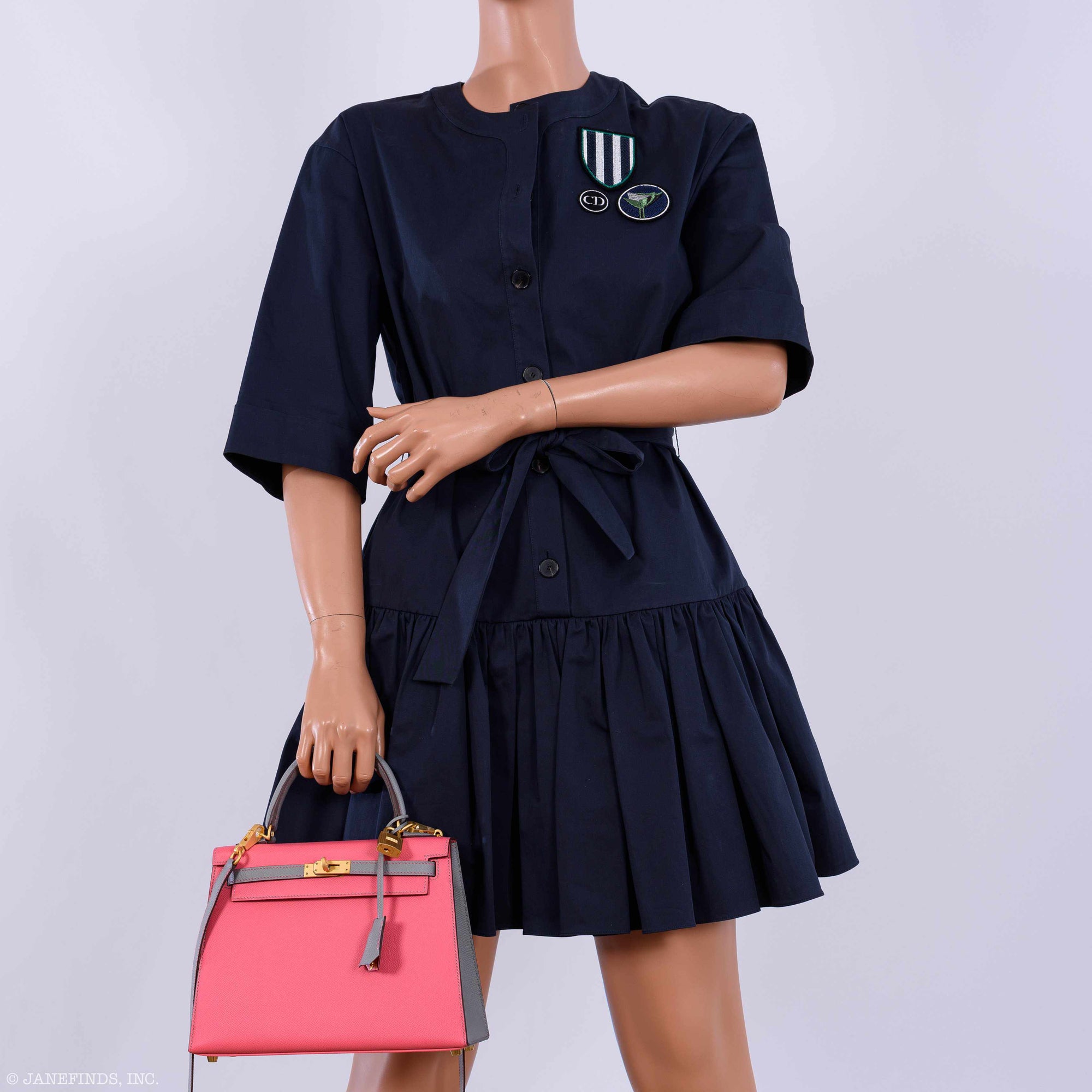 Hermès Kelly 25 Sellier HSS Bi-Color Roze Azalee & Gris Mouette Epsom Brushed Gold Hardware