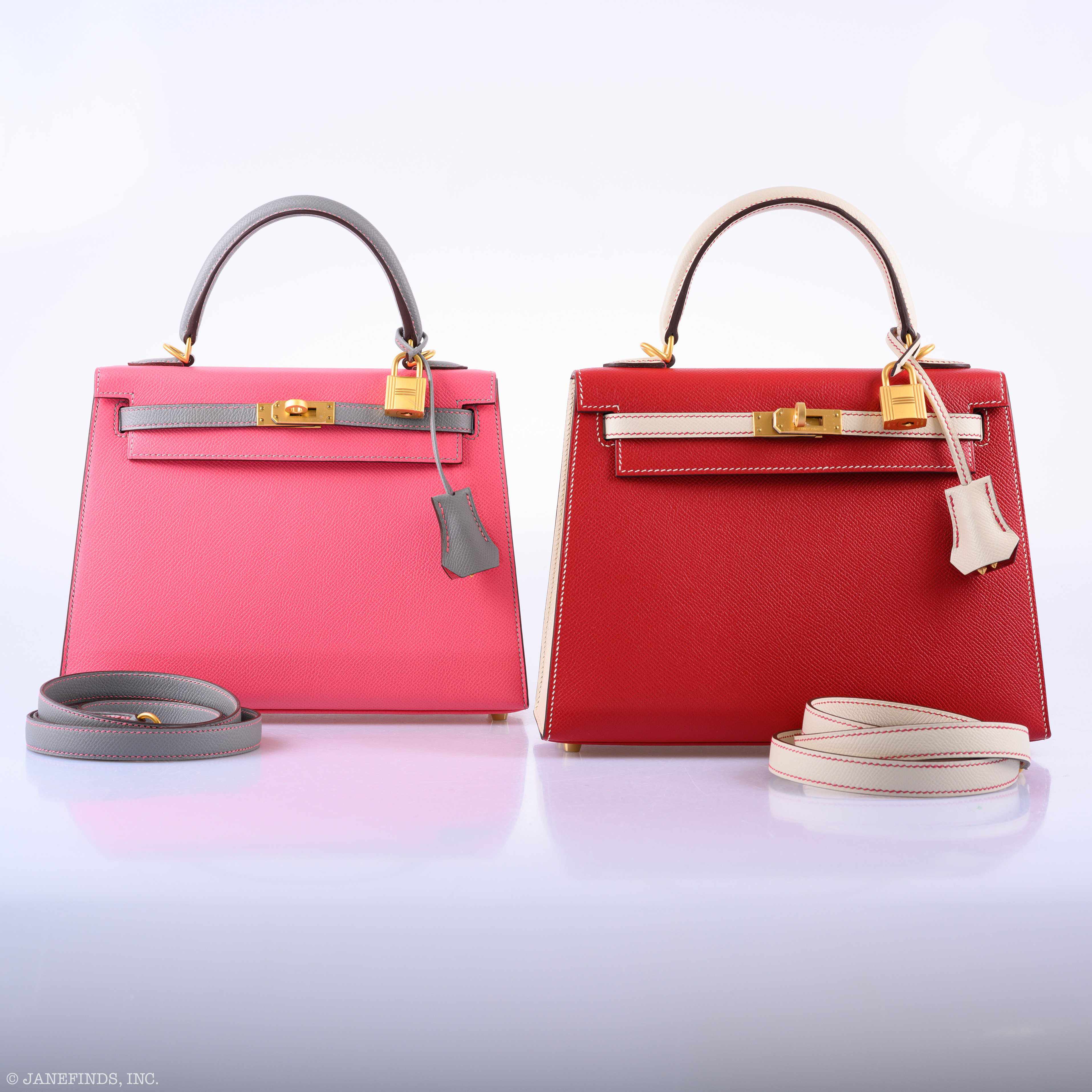 Hermès Kelly 25 Sellier HSS Bi-Color Roze Azalee & Gris Mouette Epsom Brushed Gold Hardware - 2019, D