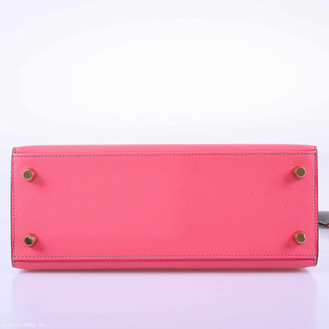 Hermès Kelly 25 Sellier HSS Bi-Color Roze Azalee & Gris Mouette Epsom Brushed Gold Hardware - 2019, D