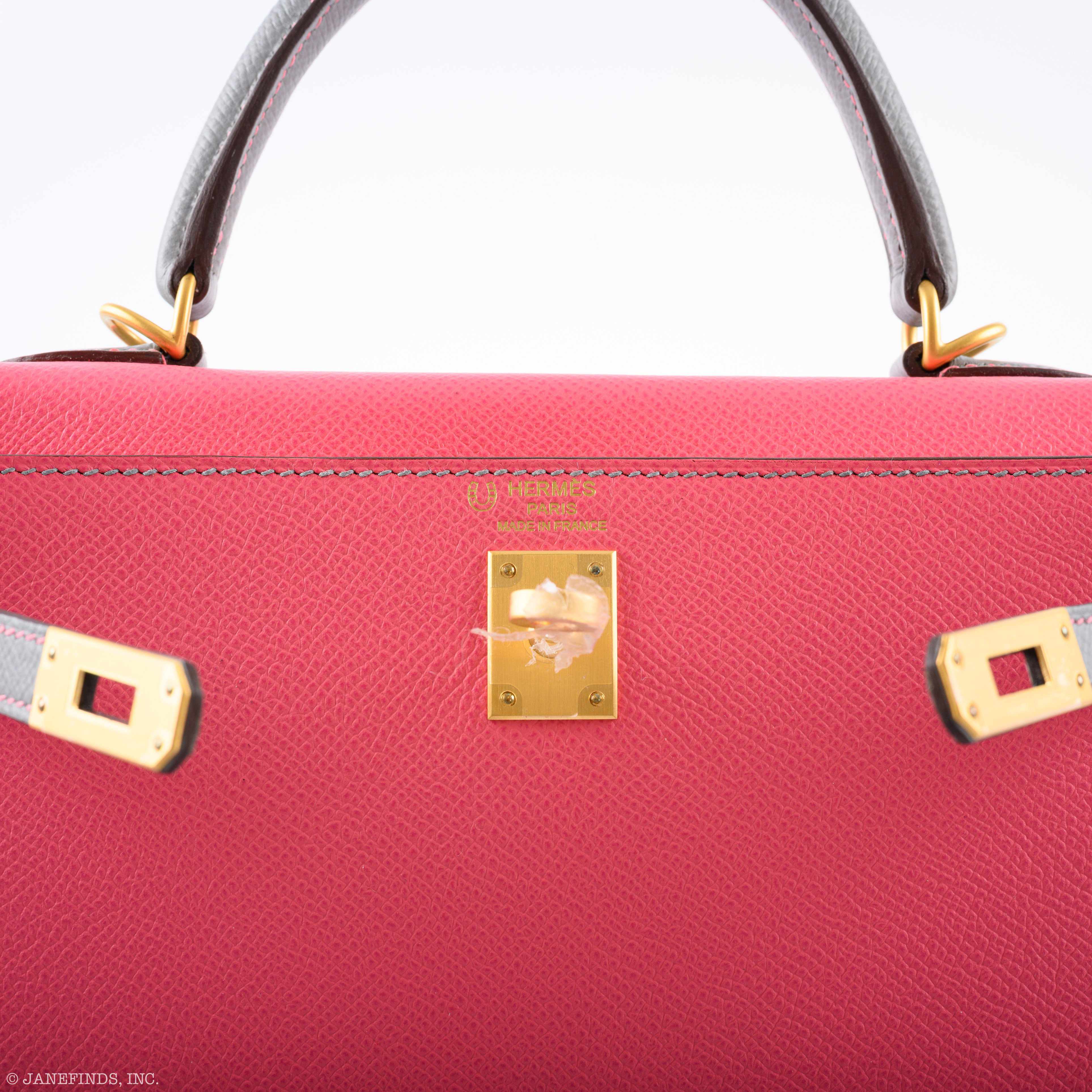 Hermès Kelly 25 Sellier HSS Bi-Color Roze Azalee & Gris Mouette Epsom Brushed Gold Hardware - 2019, D