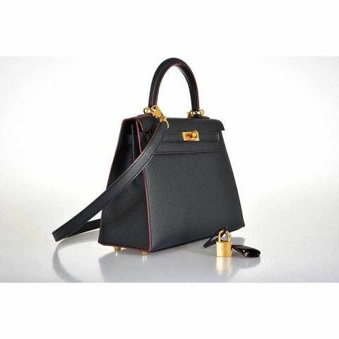 Hermès Kelly 25 Sellier Indigo and Rouge H Contour and Gold Epsom Gold Hardware