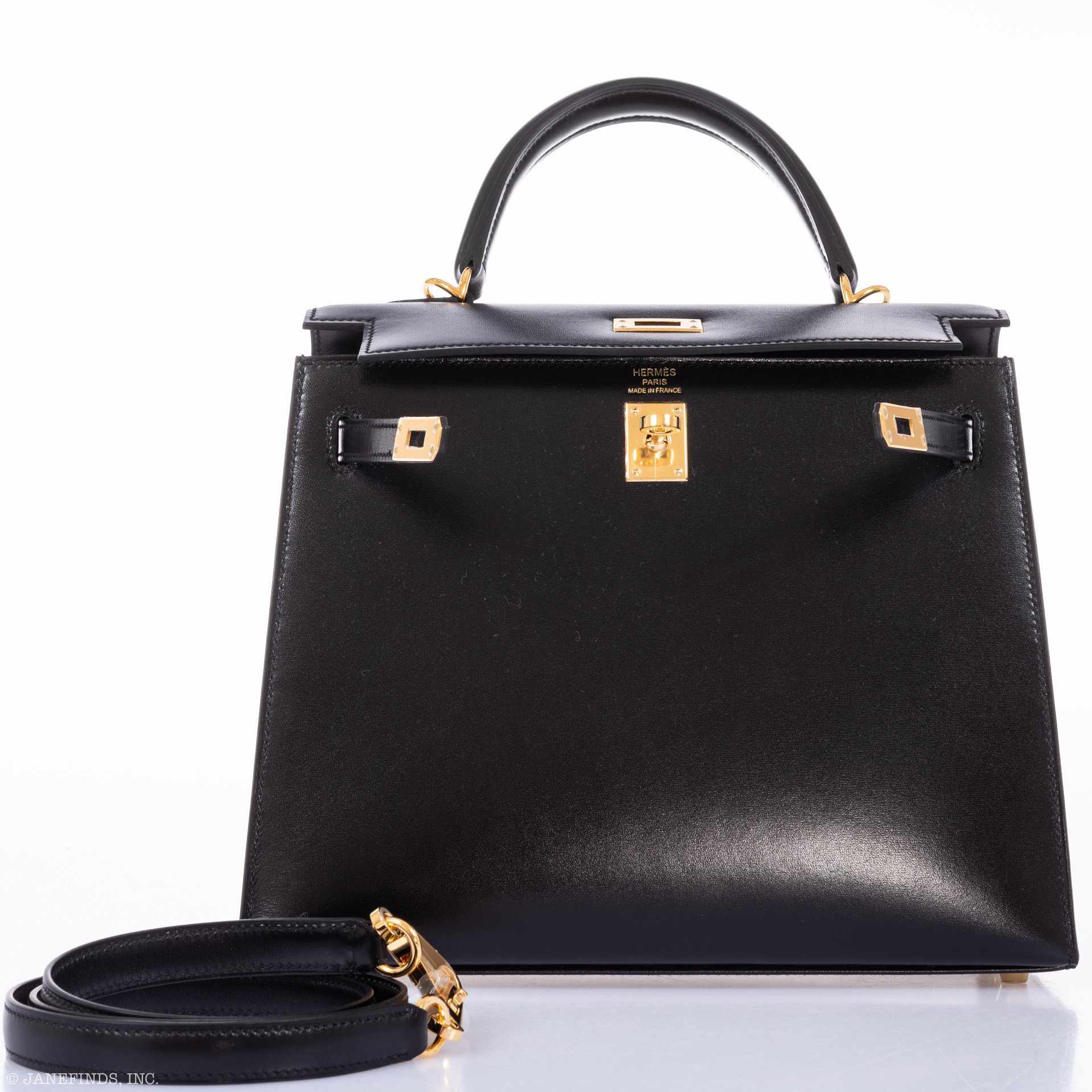 Hermès Kelly 25 Sellier Noir Box Calf Gold Hardware