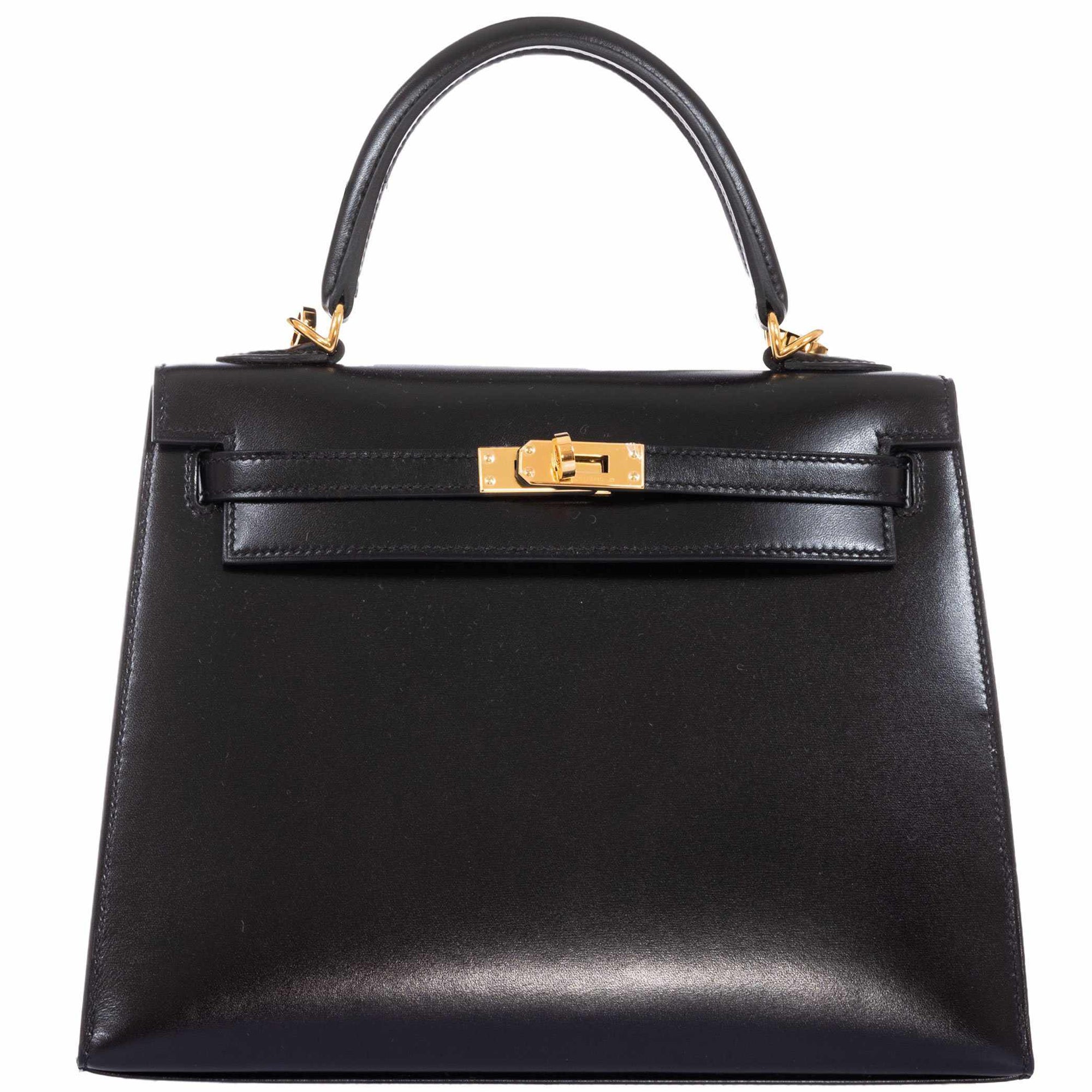 Hermès Kelly 25 Sellier Noir Box Calf Gold Hardware