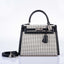 Hermès Kelly 25 Sellier Quadrille Black and White Viking Toile and Swift Palladium Hardware