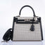Hermès Kelly 25 Sellier Quadrille Black and White Viking Toile and Swift Palladium Hardware