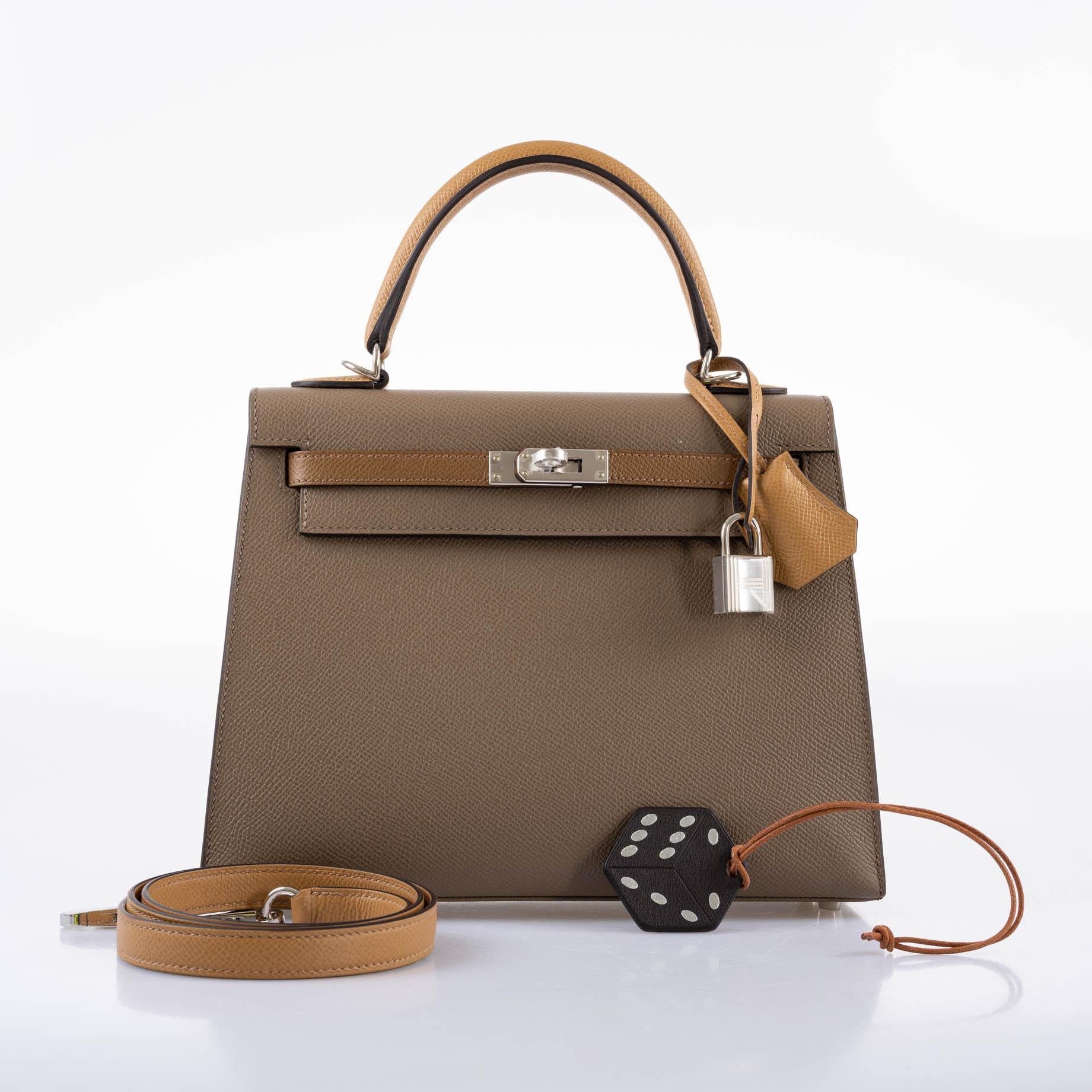 Hermès Kelly 25 Sellier Tri-Color Etoupe, Alezan & Biscuit Epsom Palladium Hardware