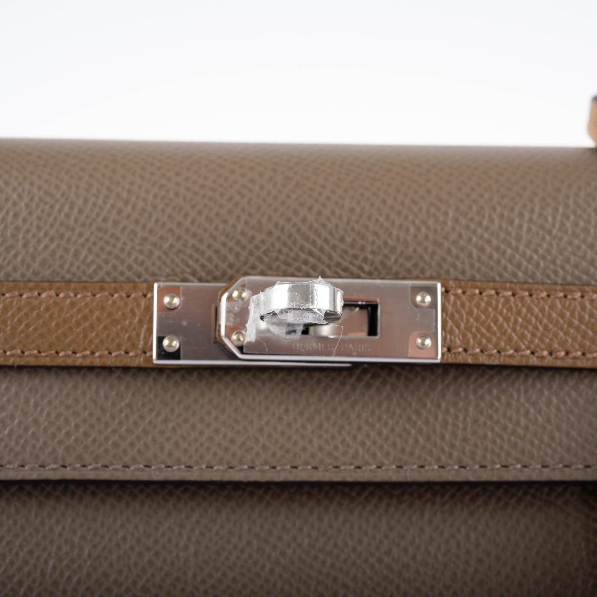 Hermès Kelly 25 Sellier Tri-Color Etoupe, Alezan & Biscuit Epsom Palladium Hardware