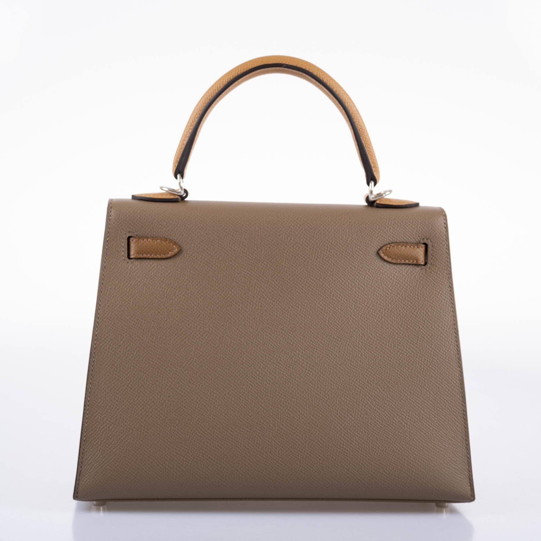 Hermès Kelly 25 Sellier Tri-Color Etoupe, Alezan & Biscuit Epsom Palladium Hardware