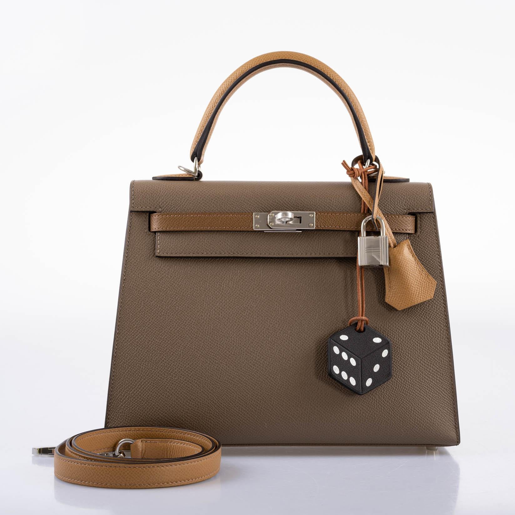 Hermès Kelly 25 Sellier Tri-Color Etoupe, Alezan & Biscuit Epsom Palladium Hardware