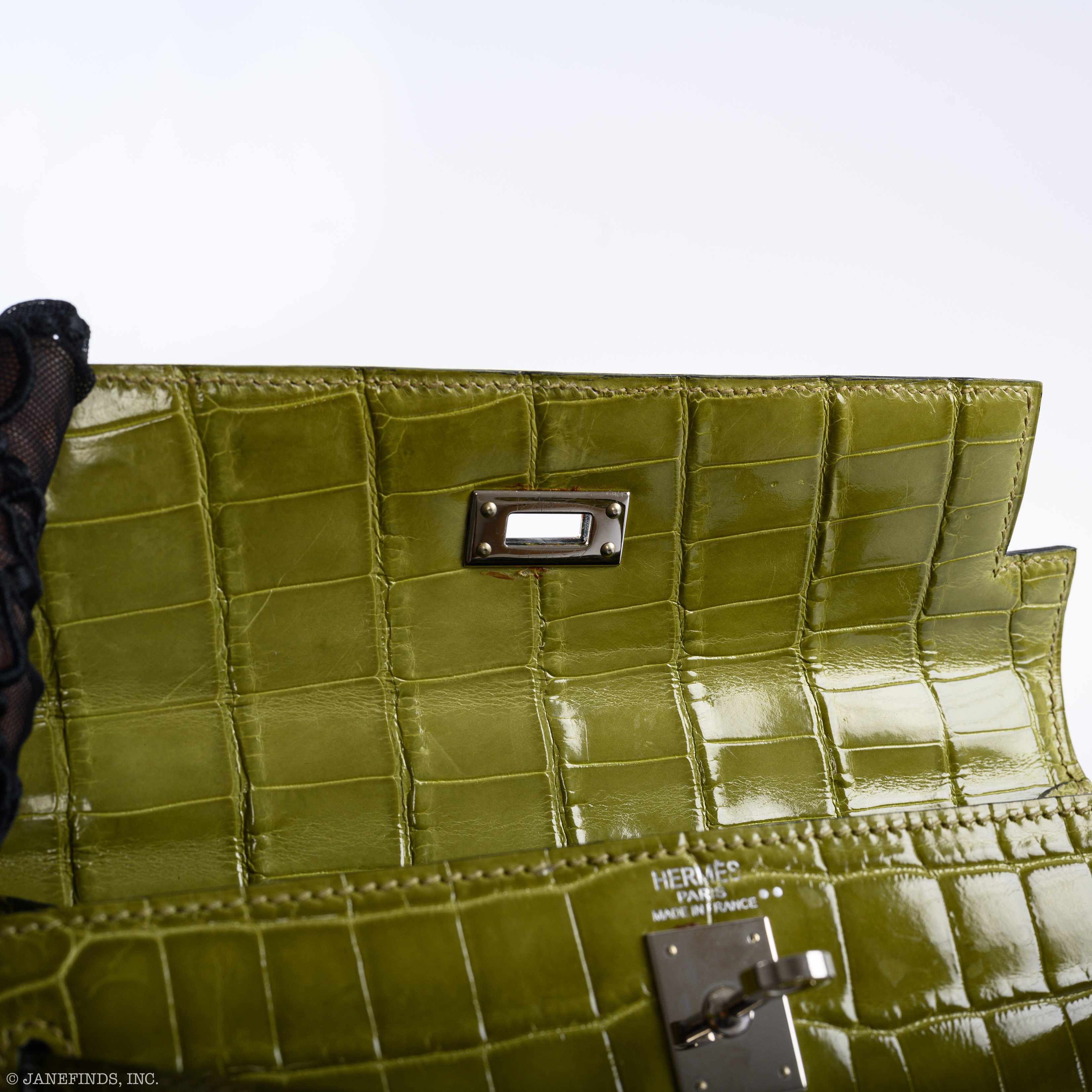 Hermès Kelly 25 Sellier Vert Anis Shiny Niloticus Crocodile Palladium Hardware