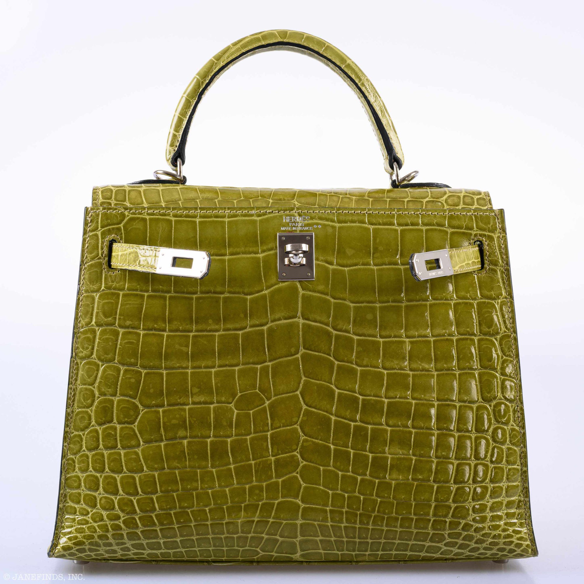 Hermès Kelly 25 Sellier Vert Anis Shiny Niloticus Crocodile Palladium Hardware