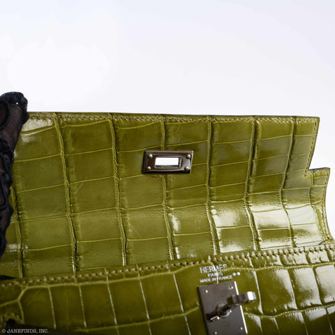 Hermès Kelly 25 Sellier Vert Anis Shiny Niloticus Crocodile Palladium Hardware - J