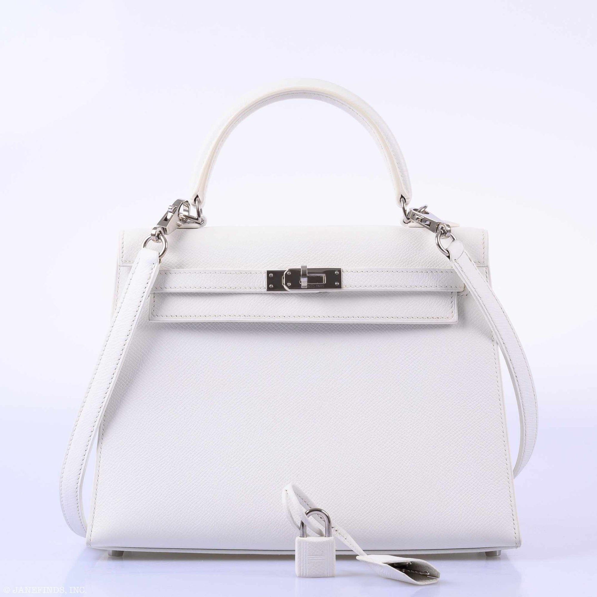 Hermès Kelly 25 Sellier White Epsom Palladium Hardware