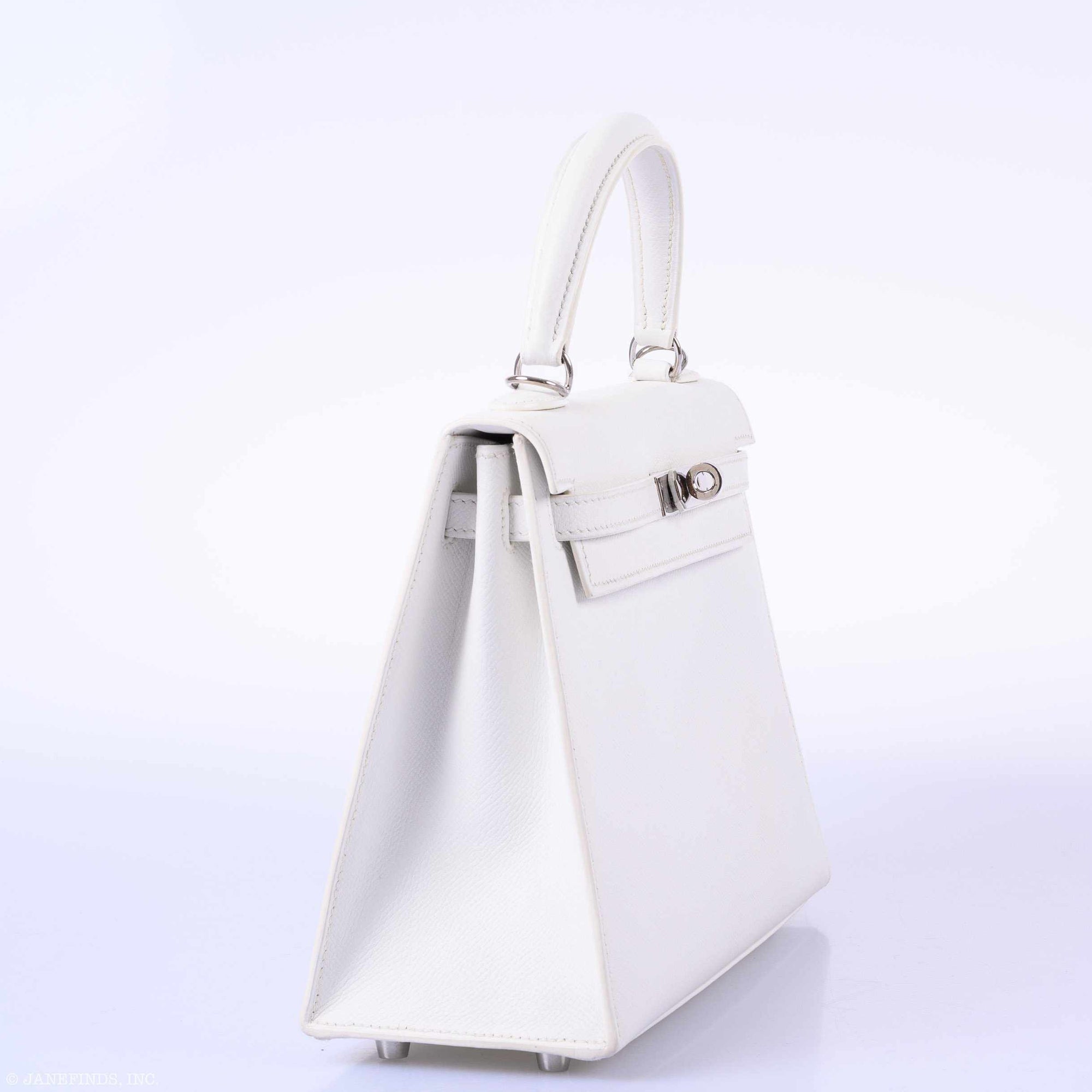 Hermès Kelly 25 Sellier White Epsom Palladium Hardware