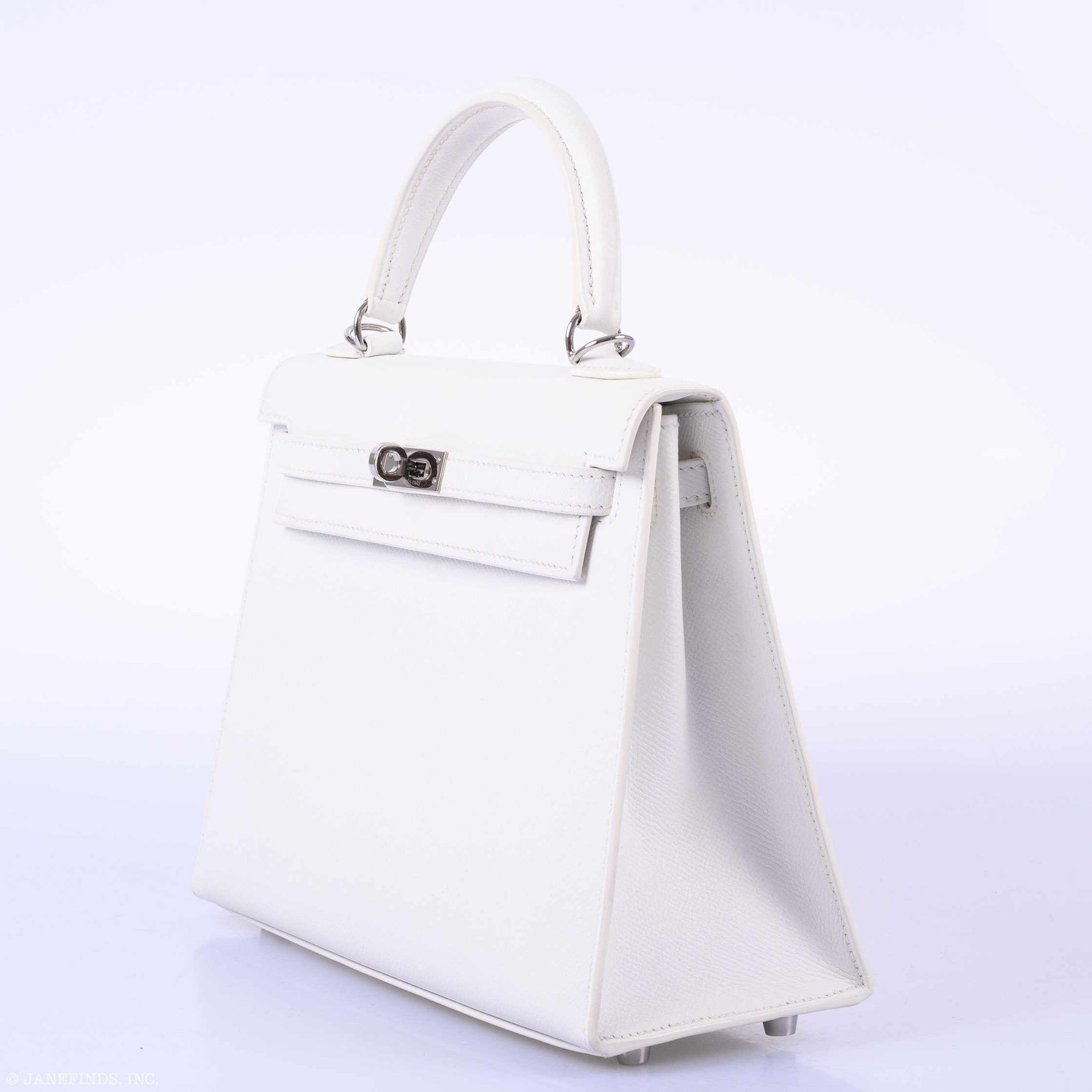Hermès Kelly 25 Sellier White Epsom Palladium Hardware