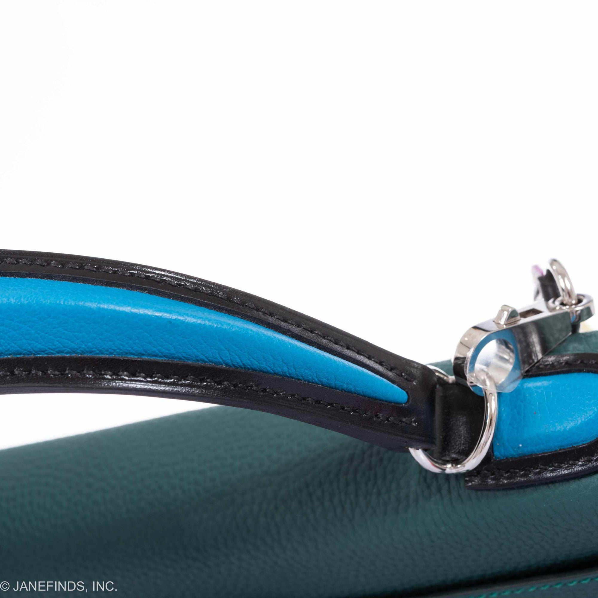 Hermès Kelly 28 Au Trot Malachite Togo Turquoise Chevre Black Box Calf Palladium Hardware