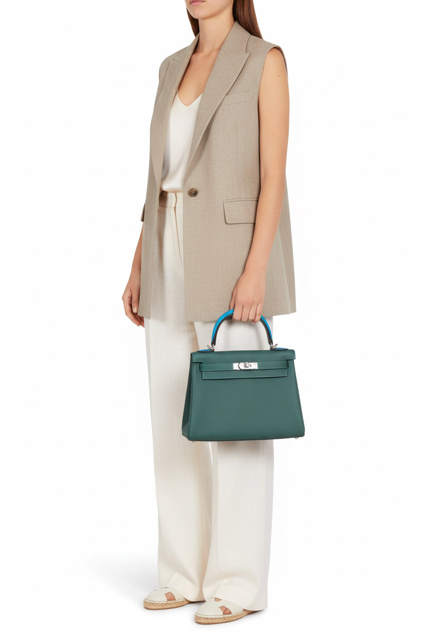 Hermès Kelly 28 Au Trot Malachite Togo Turquoise Chevre Black Box Calf Palladium Hardware