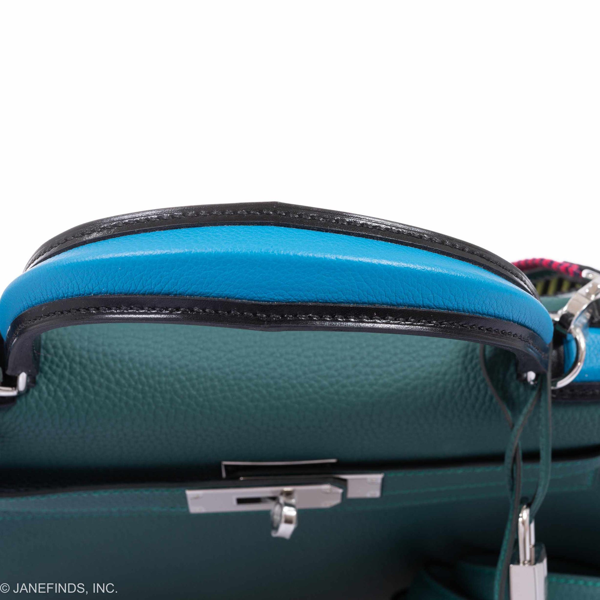 Hermès Kelly 28 Au Trot Malachite Togo Turquoise Chevre Black Box Calf Palladium Hardware