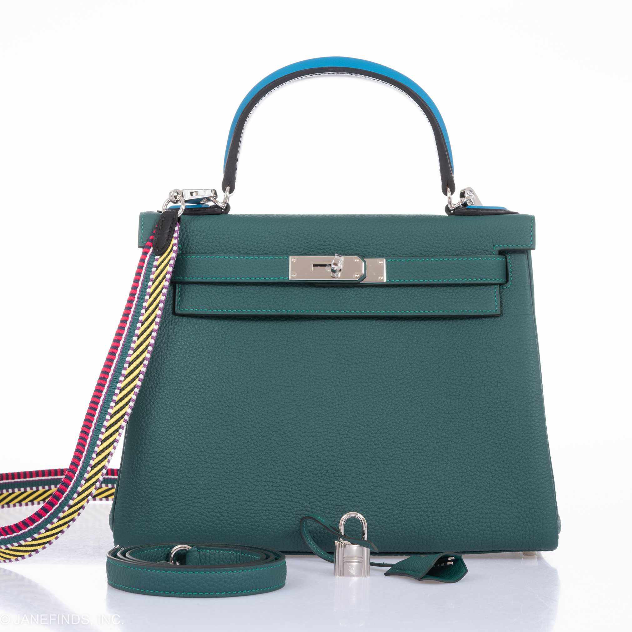 Hermès Kelly 28 Au Trot Malachite Togo Turquoise Chevre Black Box Calf Palladium Hardware