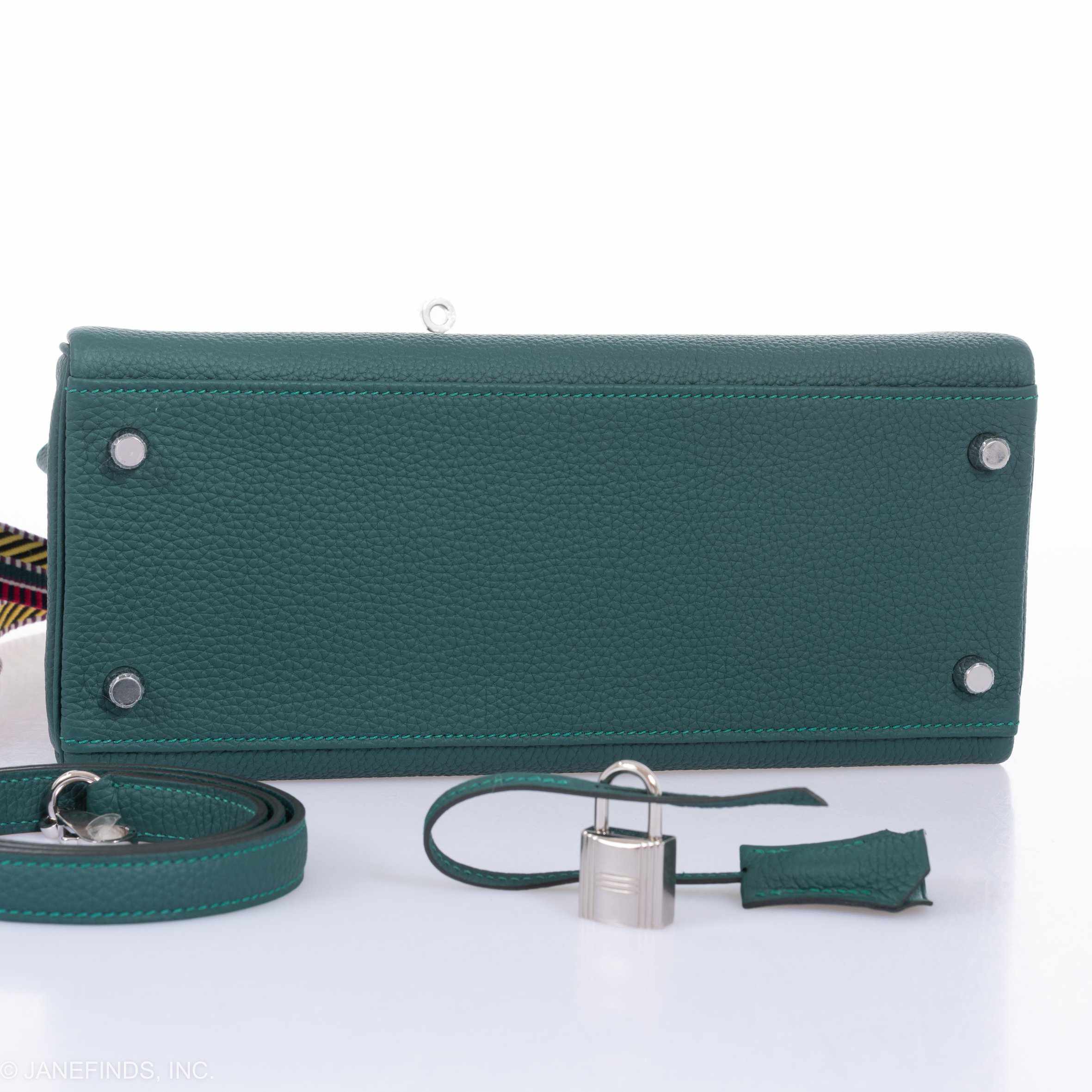 Hermès Kelly 28 Au Trot Malachite Togo Turquoise Chevre Black Box Calf Palladium Hardware