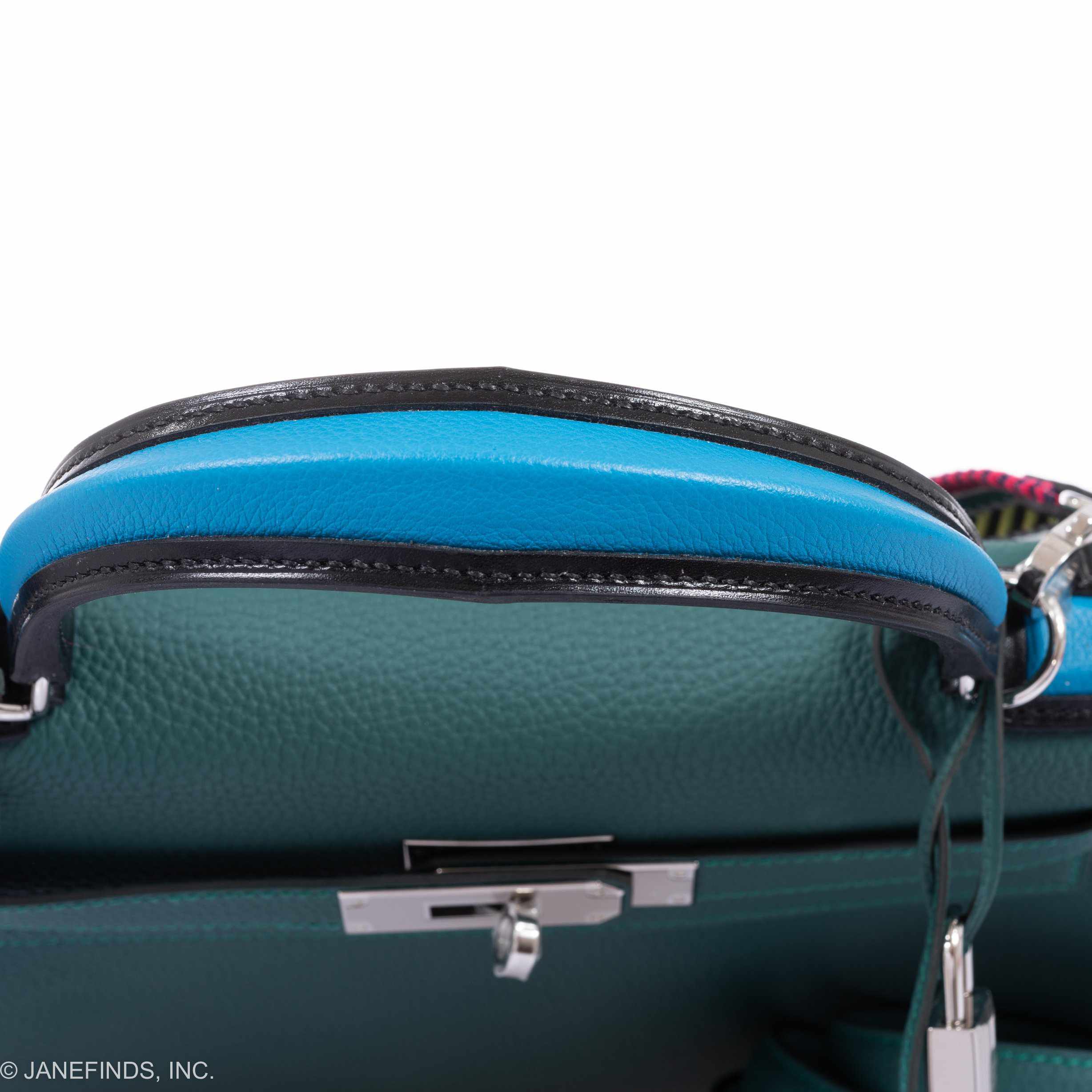 Hermès Kelly 28 Au Trot Malachite Turquoise, Black Handle Togo Palladium