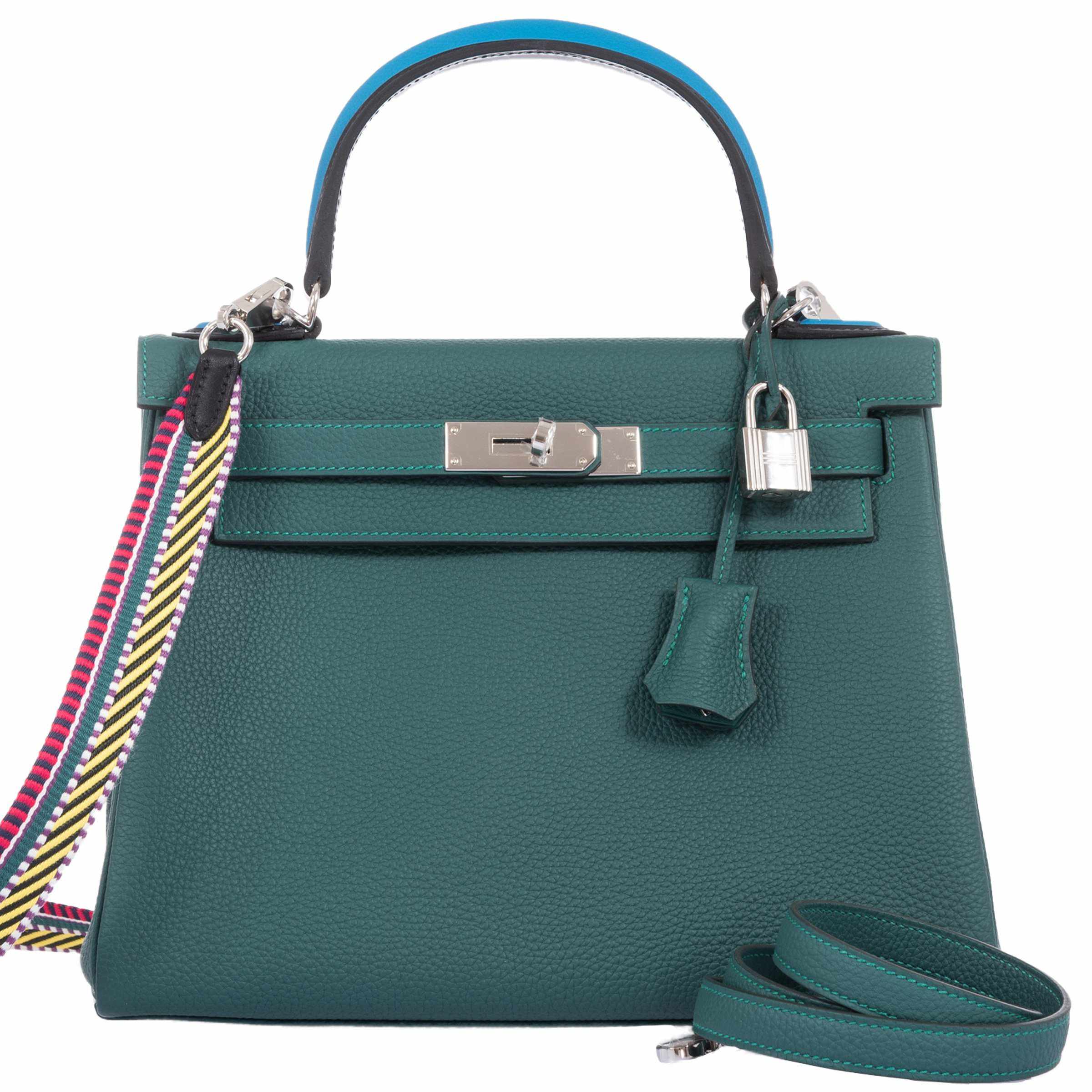 Hermès Kelly 28 Au Trot Malachite Turquoise, Black Handle Togo Palladium